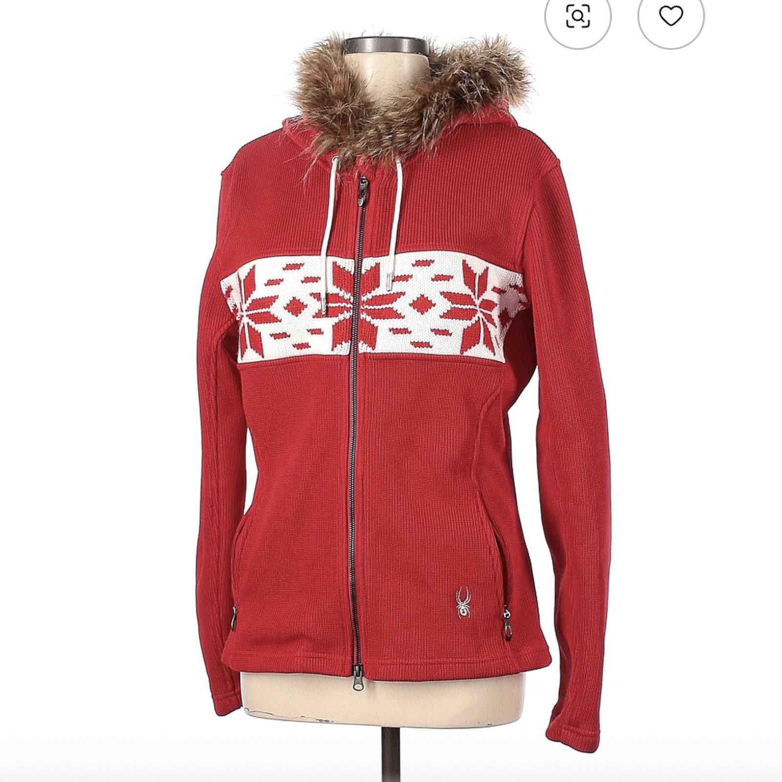 Spyder Spyder Red Zip Up Hoodie with Faux Fur Hood Trim Size L Size L / US 10 / IT 46 - 1 Thumbnail