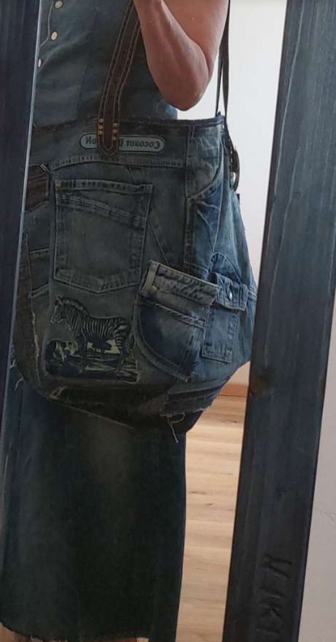 Handmade Heavy Denim Tote with Leather Belt Straps Size ONE SIZE - 8 Thumbnail