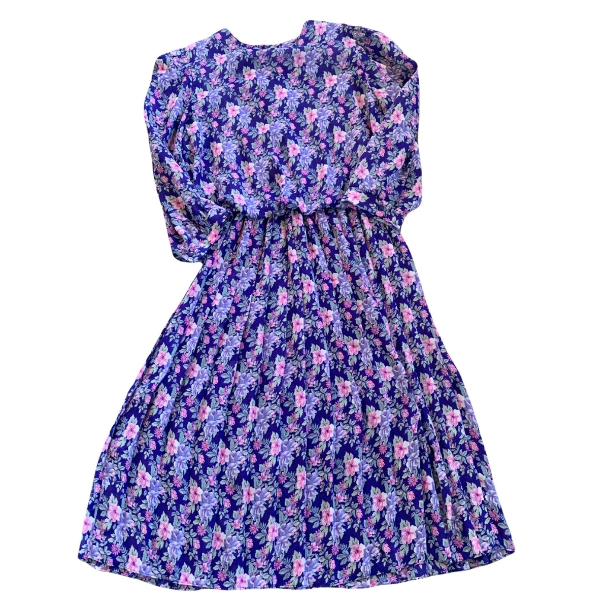 Vintage Vintage Purple All Over Floral Novelty Print Pleated Dress M Size M / US 6-8 / IT 42-44 - 1 Thumbnail