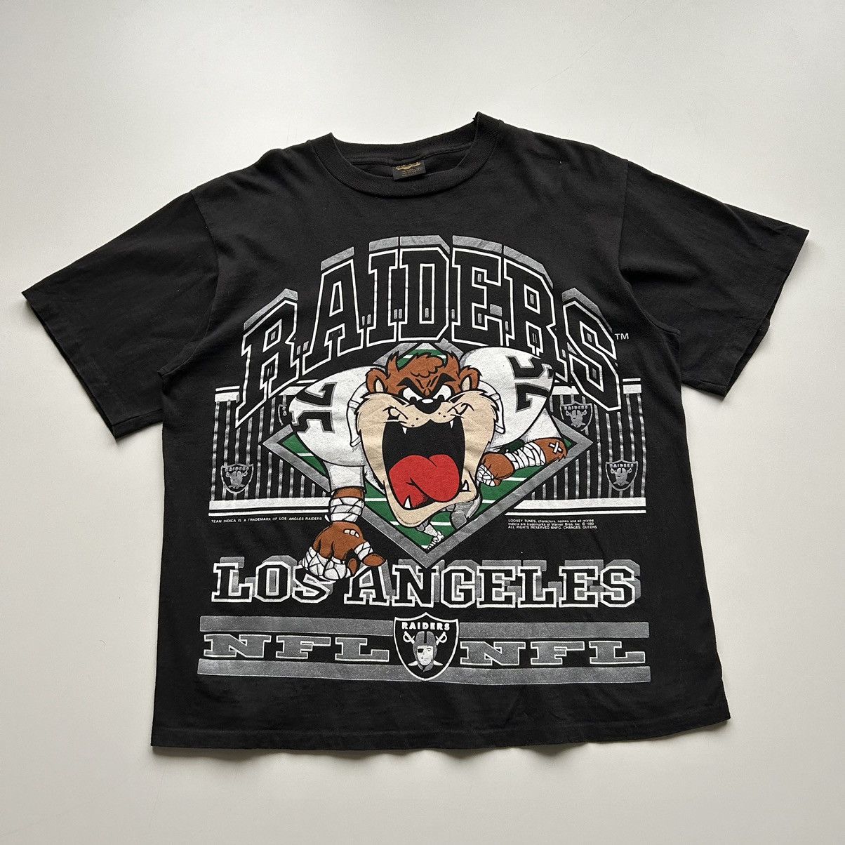 image of 90's Los Angeles Raiders Taz Cartoon Nfl T Shirt in Black, Men's (Size XL)