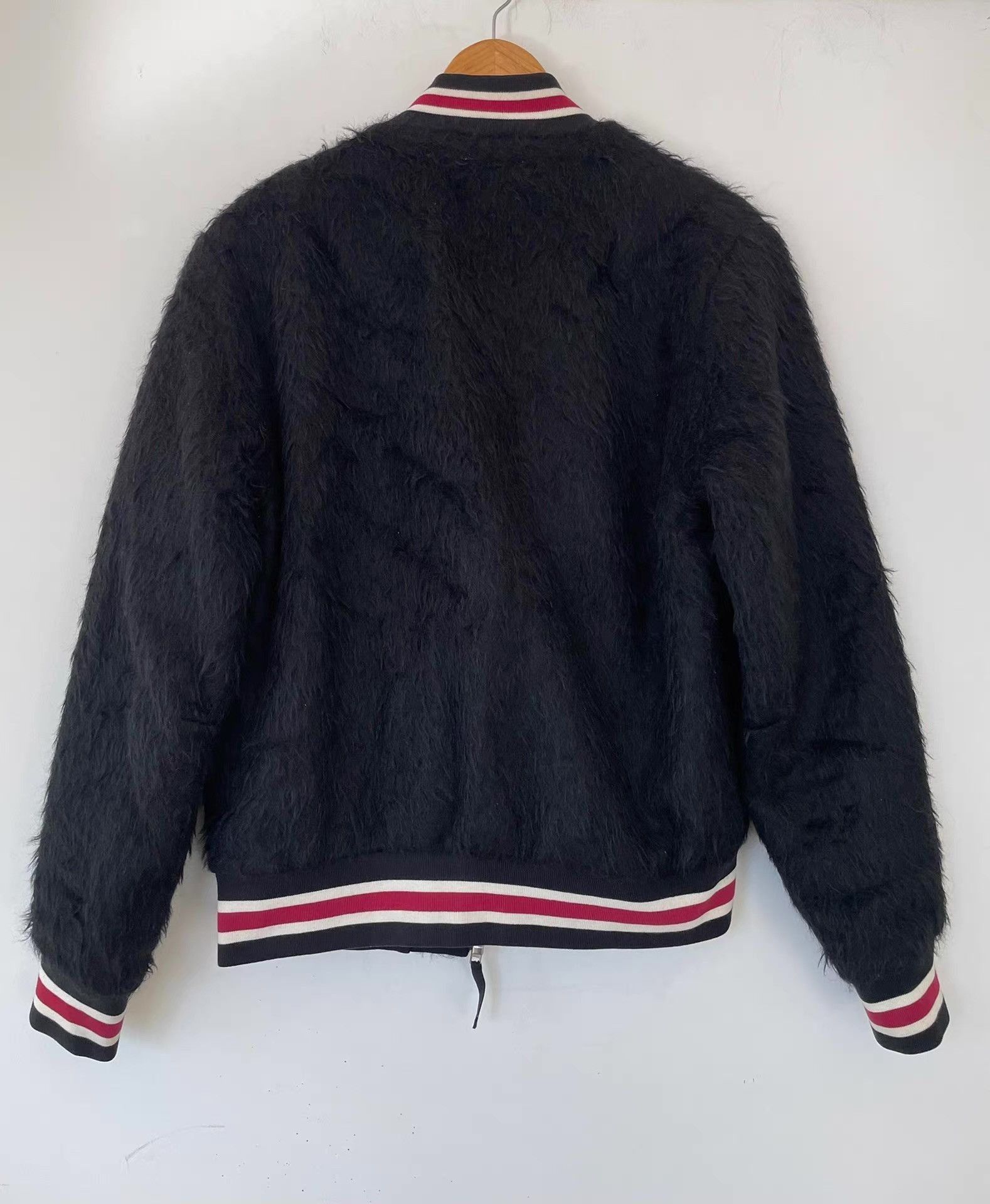 Moschino Black Fuzzy er Jacket with Striped Trim Size US M / EU 48-50 / 2 - 7 Thumbnail