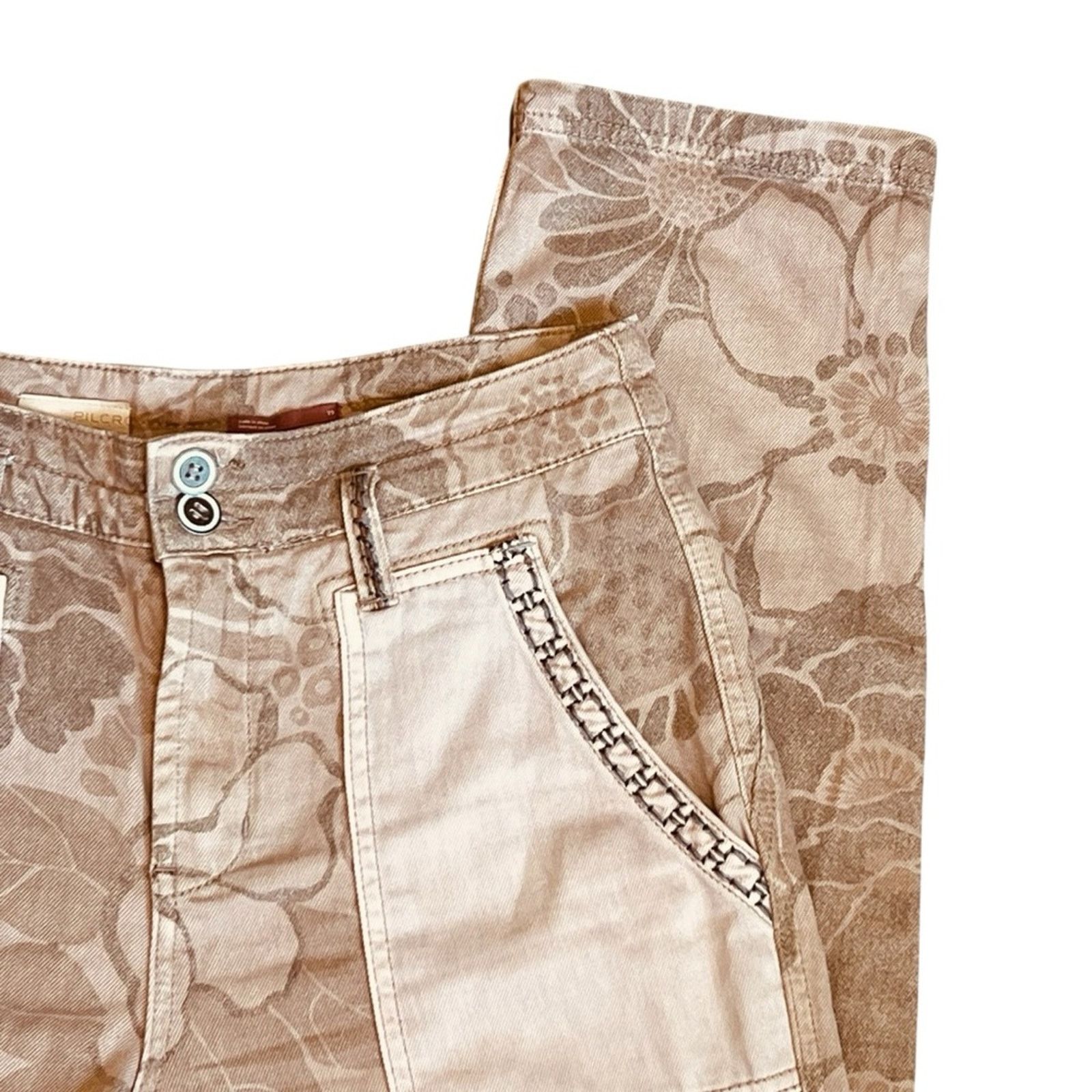Anthropologie Pilcro Anthropologie Sz 29 Tan Patchwork Embroidered Pants Size 29" - 6 Thumbnail