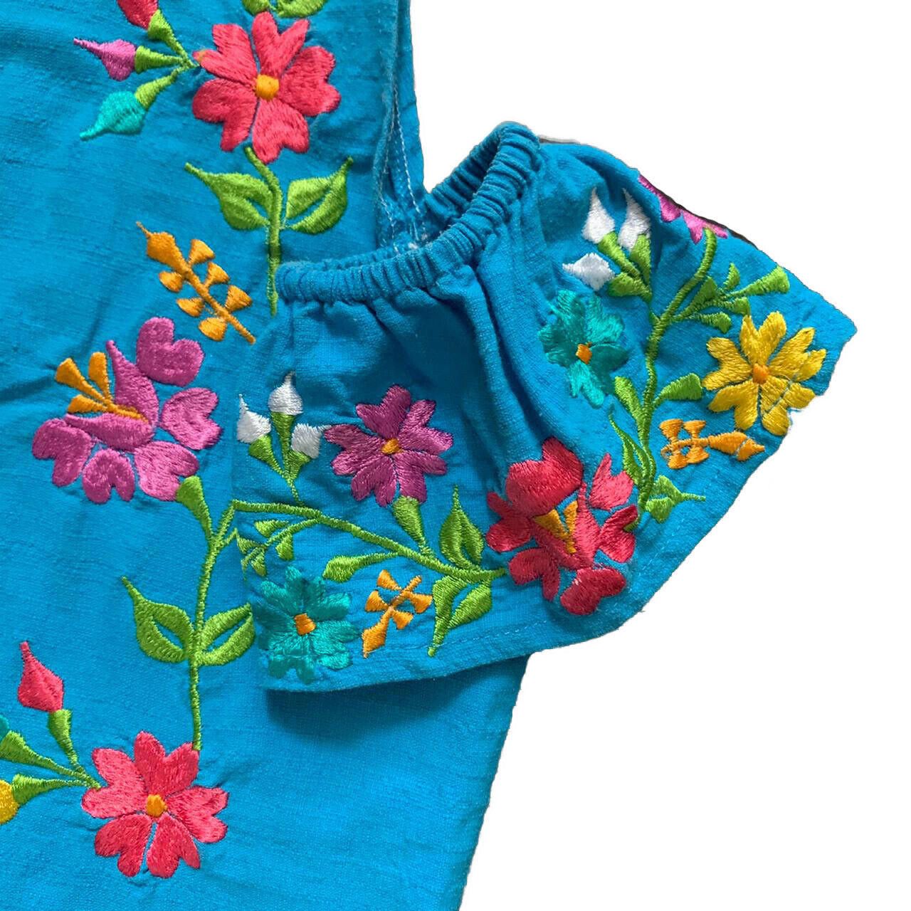Designer Pre Owned Blue Hand Made Embroidered Flower Dress M Size M / US 6-8 / IT 42-44 - 4 Thumbnail
