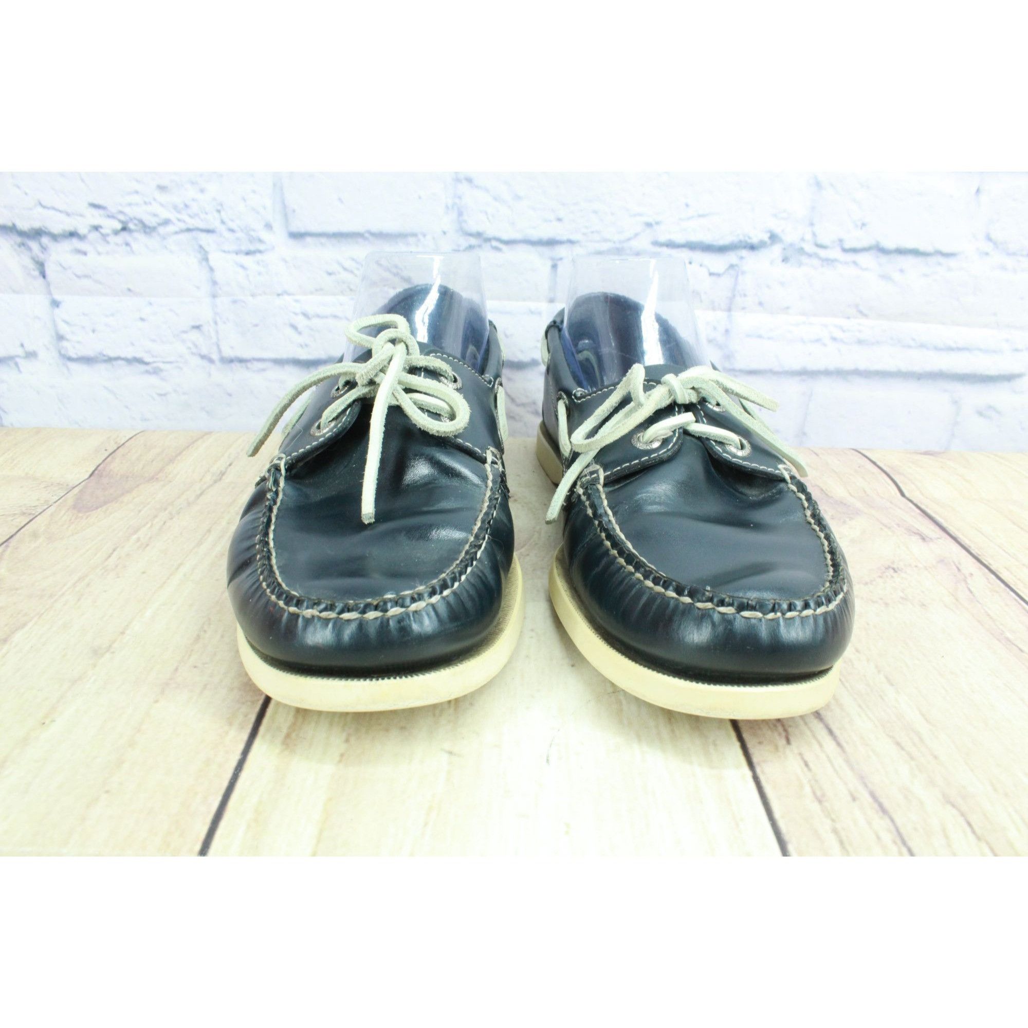 L.L. Bean LL Bean Navy Blue Leather Slip-On Boat Loafers Size US 9.5 / EU 42-43 - 4 Thumbnail