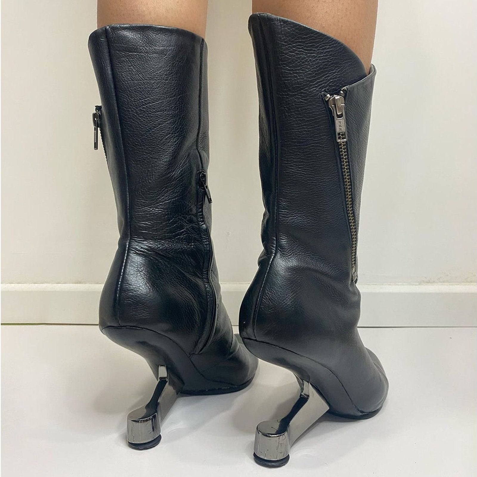 UNITED NUDE Archive Eamz Heel Mid Calf Leather Boots Size US 7 / IT 37 - 5 Thumbnail