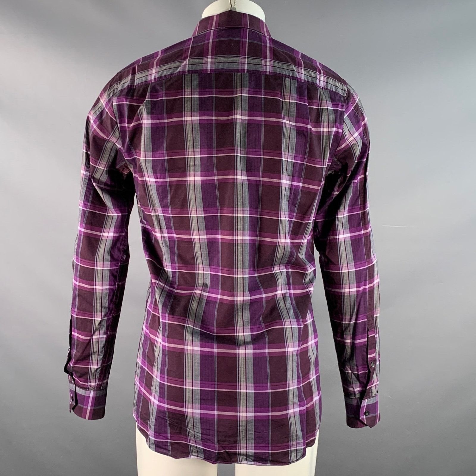 Hugo Boss HUGO BOSS Size M Purple Grey Plaid Cotton Long Sleeve Shirt Size US M / EU 48-50 / 2 - 4 Thumbnail