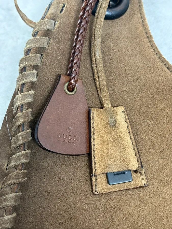 Gucci 2000s Gucci Brown Gradient Suede Leather Handle Bag Size ONE SIZE - 8 Thumbnail