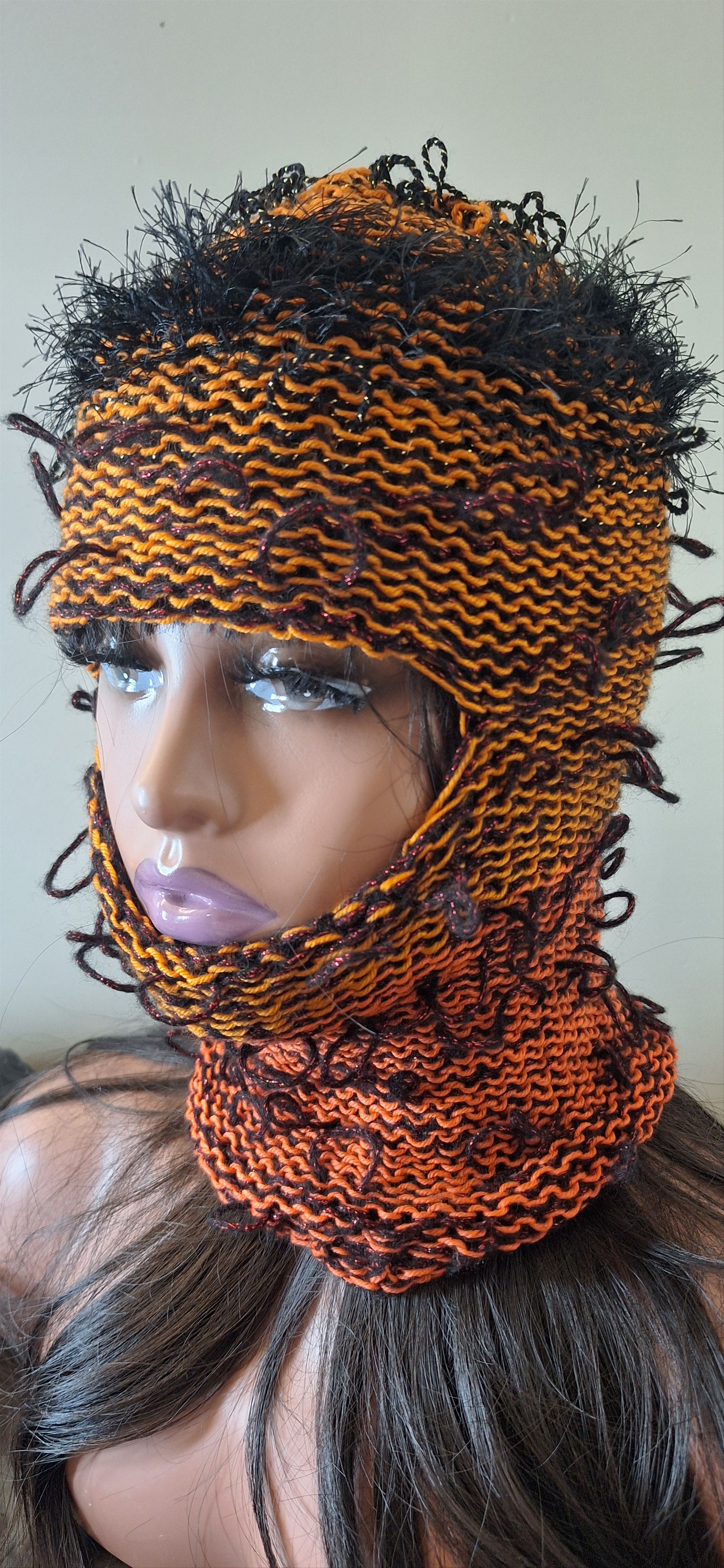 Other Fiber Riot 02 – Orange Black Knit Balaclava Size ONE SIZE - 2 Thumbnail