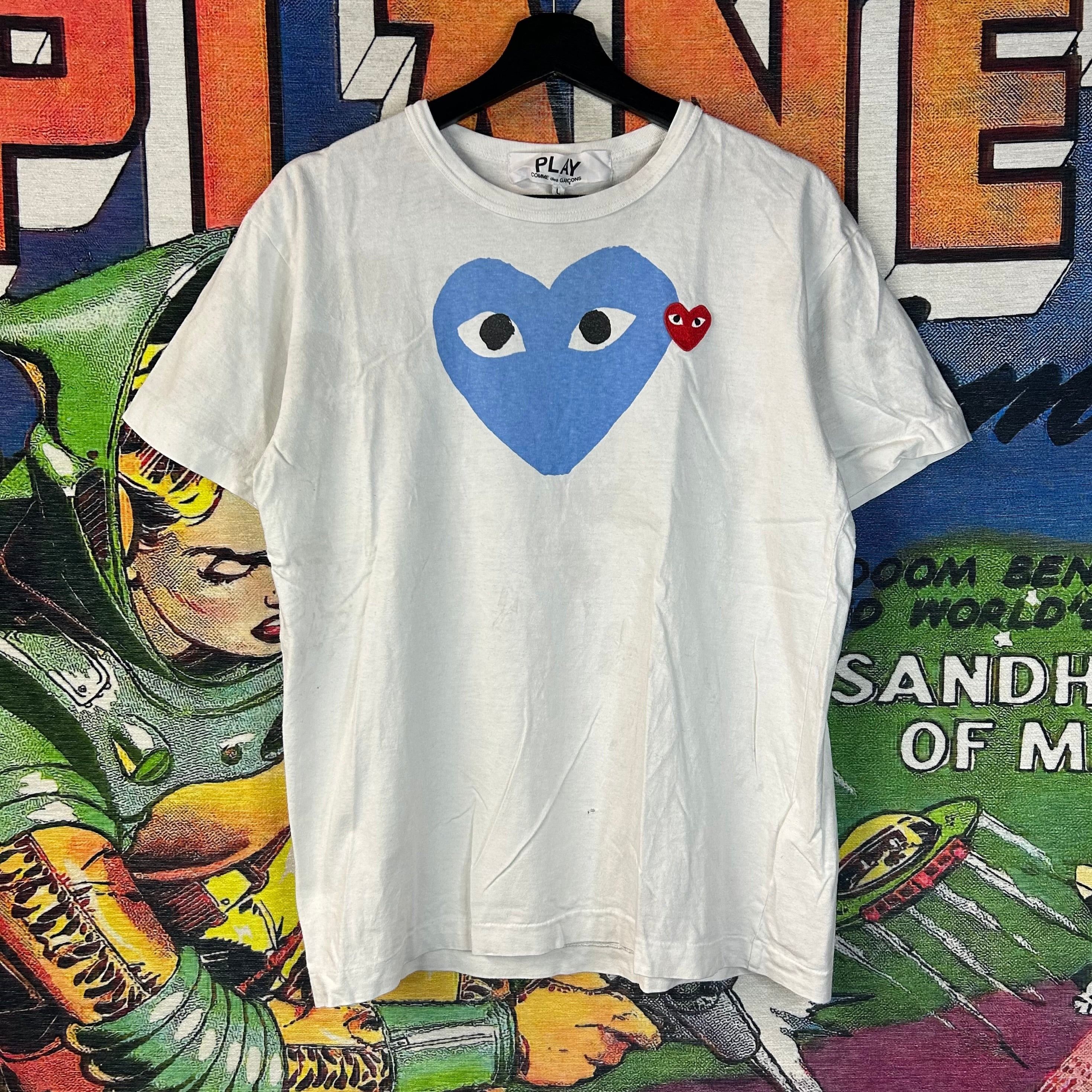 Comme des Garcons PLAY CDG Black Heart With Blue Eyes on white T