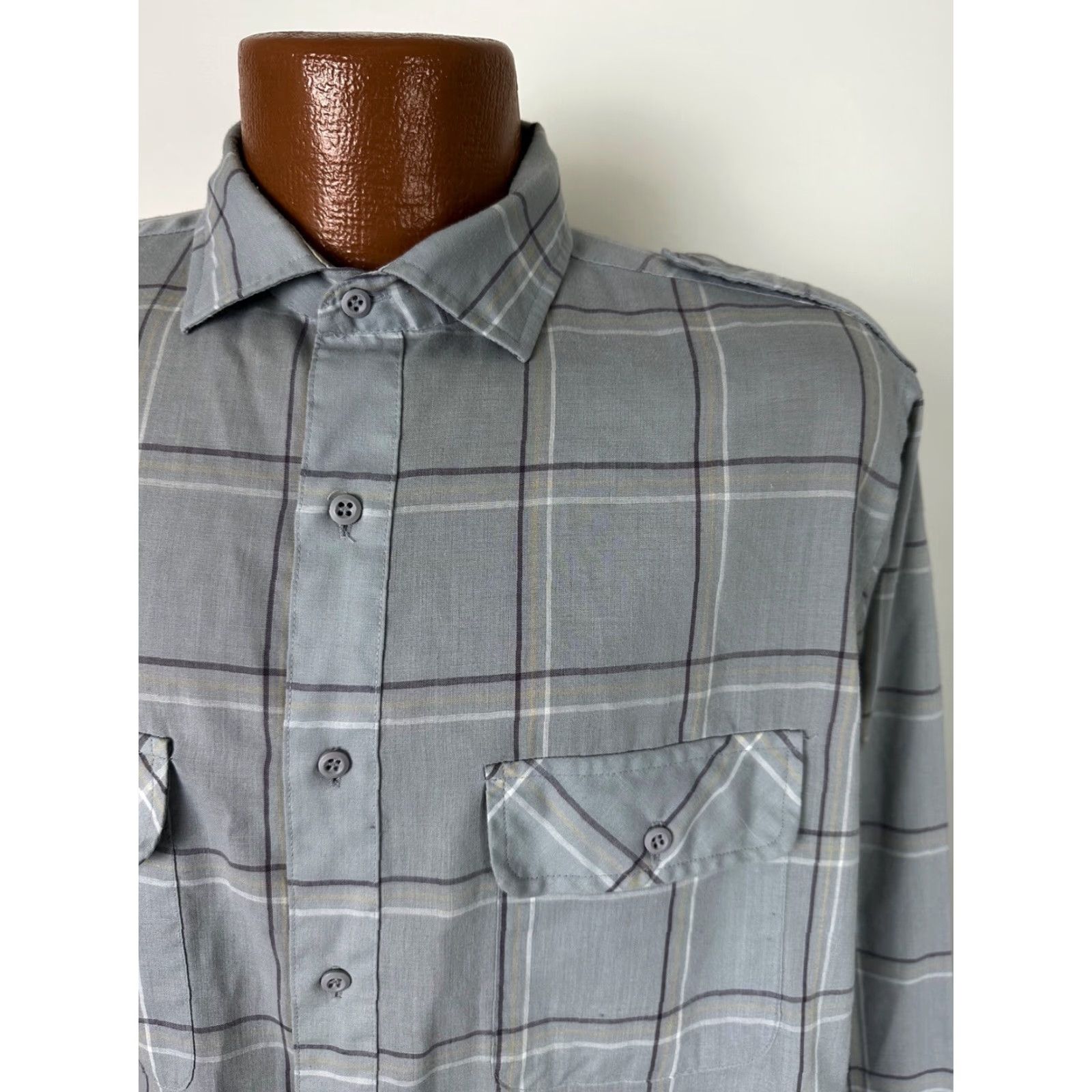 Levi's VINTAGE Levi's Shirt Men L Gray Check 80s Button-Up Long Sleeve Slim Casual, Business, Hipster Mens Size US L / EU 52-54 / 3 - 3 Thumbnail