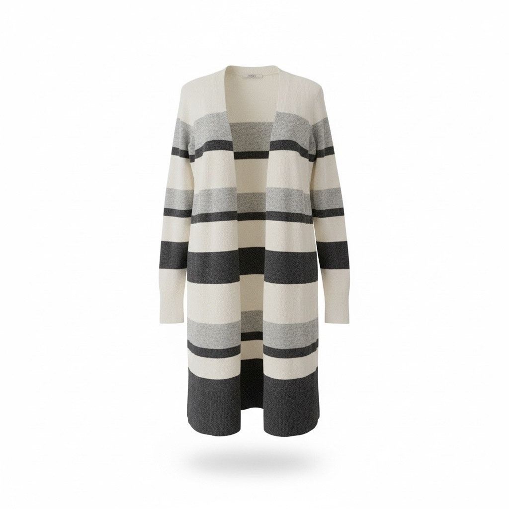 Loft LOFT XS Long Open Front Cardigan Cream Gray Striped Size XS / US 0-2 / IT 36-38 - 1 Thumbnail