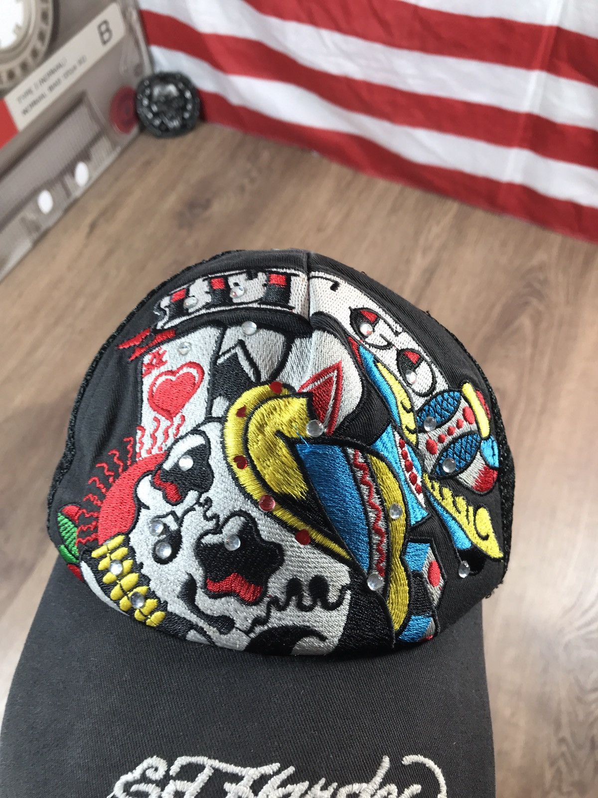 Christian Audigier × Ed Hardy × Vintage Vintage Ed Hardy By Christian Audigier Skull Logo Cap Size ONE SIZE - 4 Thumbnail