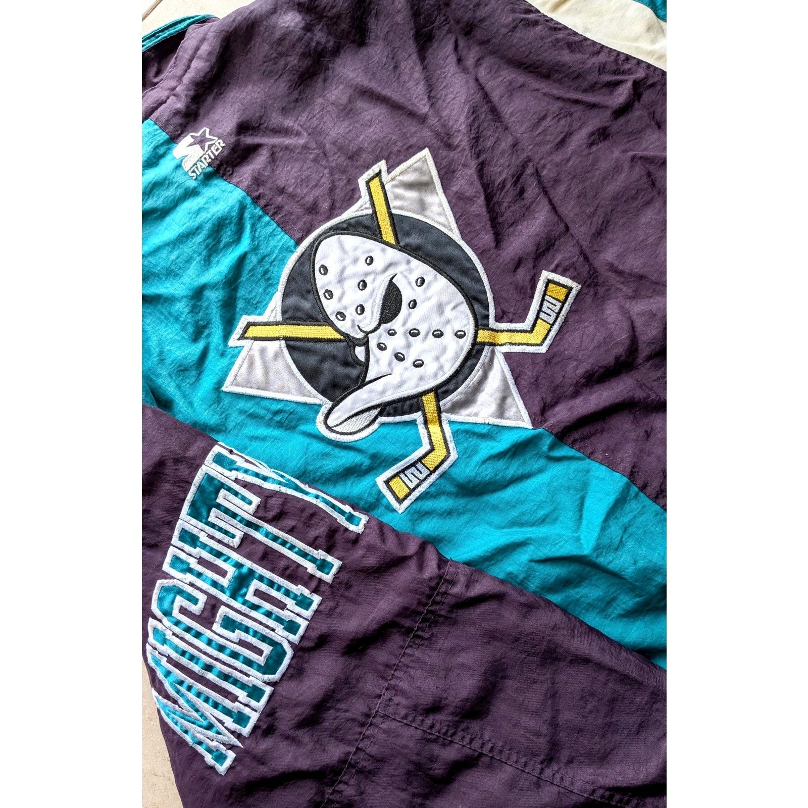 Anaheim Mighty Ducks 90s STARTER puffer SPLIT teal NHL vtg