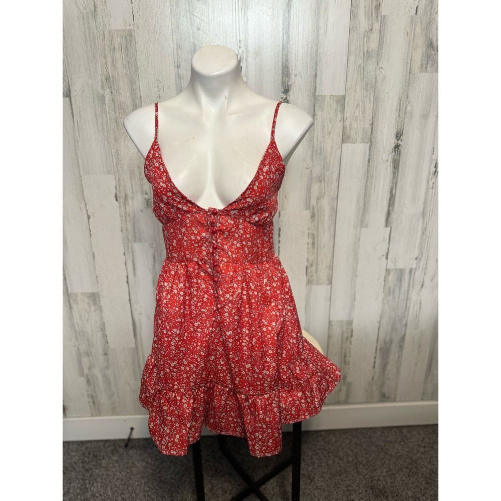 Other Red Floral Ruffle Mini Dress – Size Small – Cute Summer/Brun Size S / US 4 / IT 40 - 4 Thumbnail