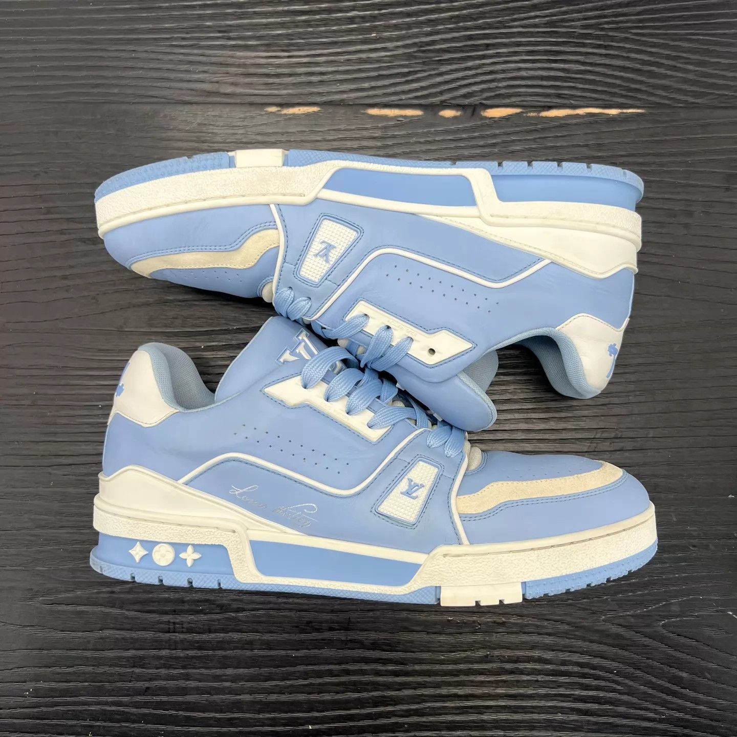 Louis Vuitton LV Trainer Sky Blue 7.5/41.5 Like New Original Box Size US 8.5 / EU 41-42 - 6 Thumbnail