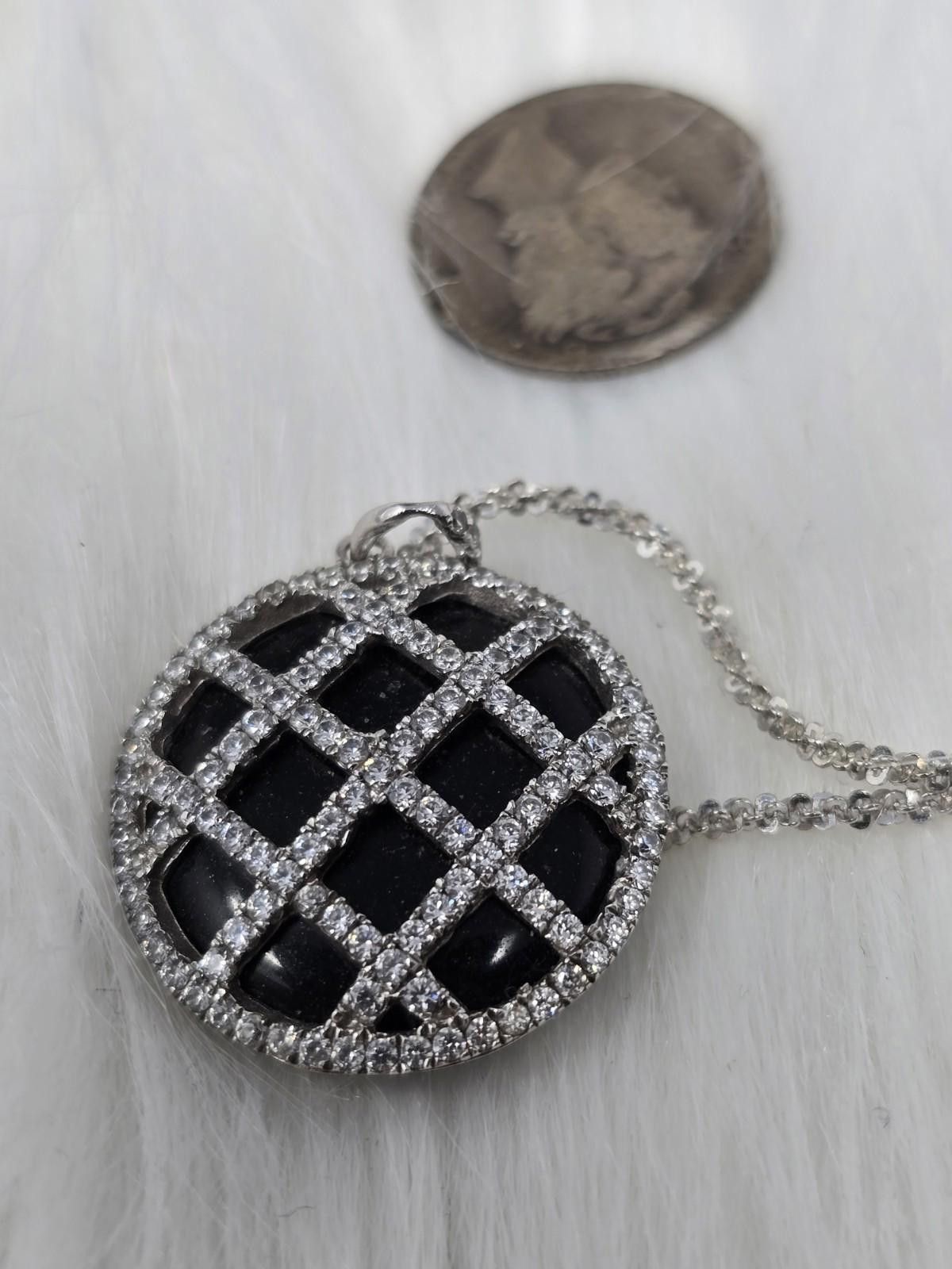 The Unbranded Brand 925 Silver Art Deco Revival Black Round Pendant 24" Chain Size ONE SIZE - 6 Thumbnail