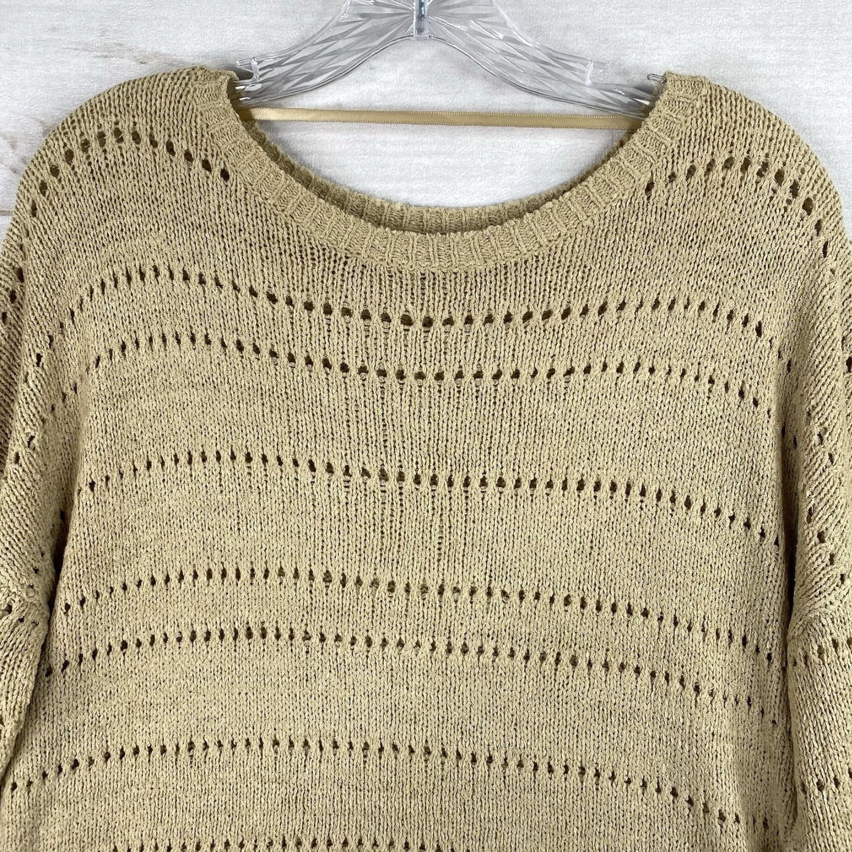 Vintage Cable & Gauge Sweater Main Point Open Knit Pullover Womens Sz L Tan Brown Crew Neck Dolman Sleeve Knit Open-Knit Geometric All Seasons Casual Womens L Size L / US 10 / IT 46 - 2 Thumbnail