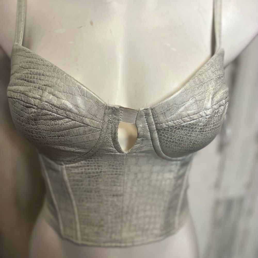 Other Ivy Rose Silver Faux Croc Corset Top – Bustier Crop Tank, Ad Size S / US 4 / IT 40 - 2 Thumbnail