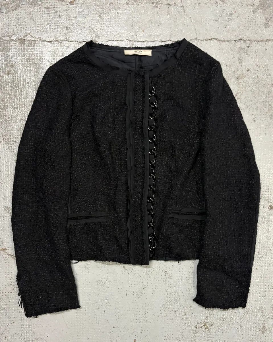 Prada FW2008 Prada Black Bouclé Chain-Front Blazer Jacket Size S / US 4 / IT 40 - 1 Thumbnail