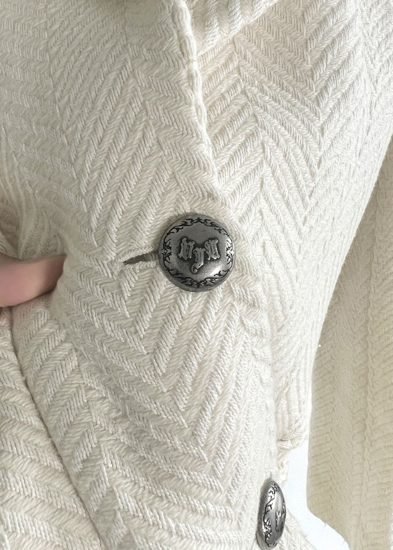 Versace Jeans Couture Versace Jeans Couture Ivory Herringbone Coat Size S / US 4 / IT 40 - 3 Thumbnail
