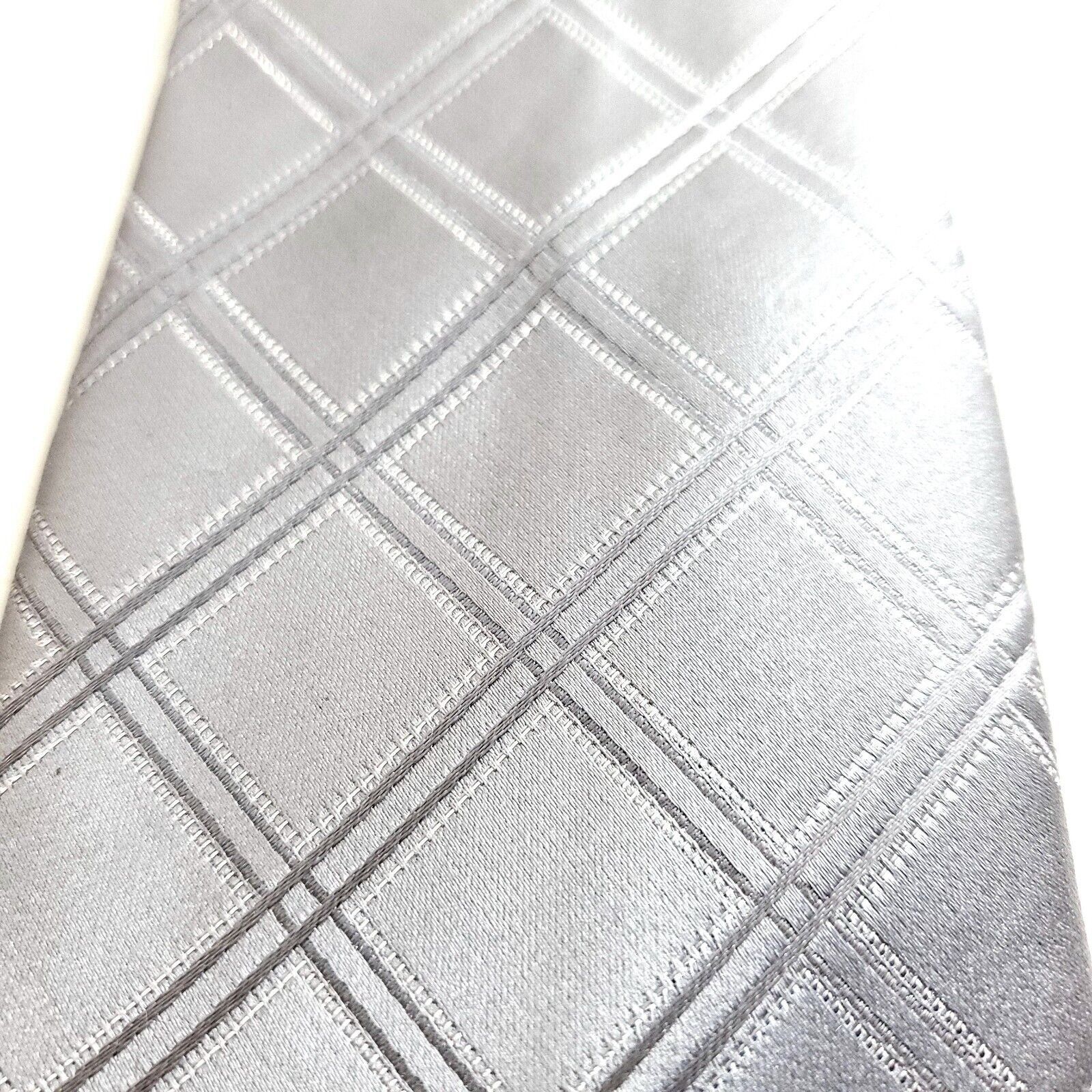 Vintage Geoffrey Beene Silver Plaid Woven Silk Tie Size ONE SIZE - 2 Thumbnail