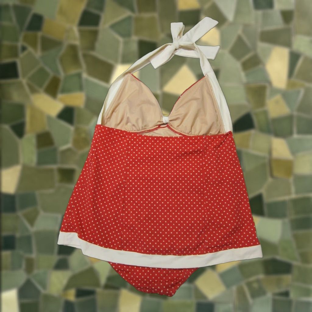 Vintage Tropical Escape Red White Polka Dot Halter Swimsuit Dress Women Size 14 (One Piece) - Red Polka Dot Halter Bikini Dress Womens 14 Size XL / US 12-14 / IT 48-50 - 1 Thumbnail