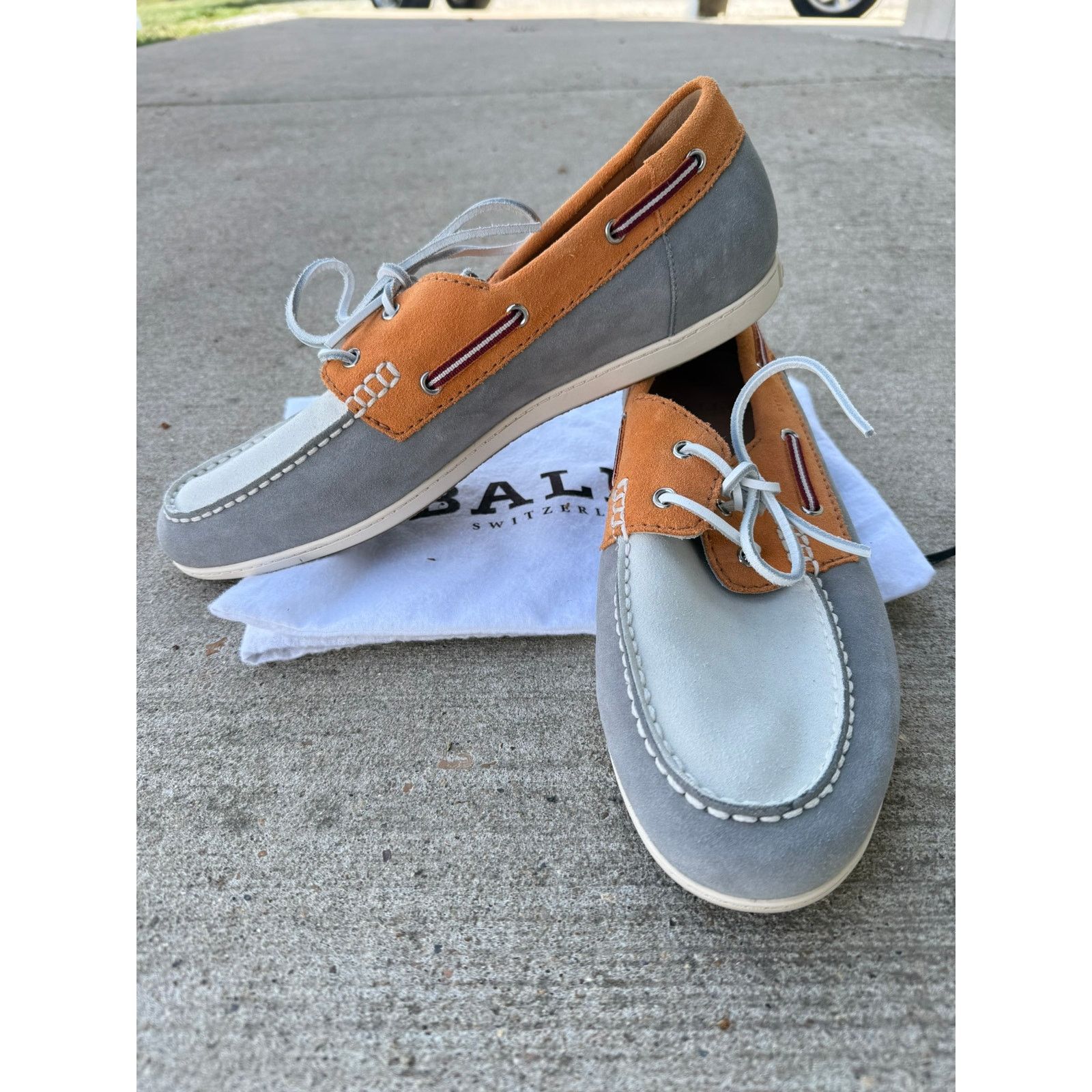 Bally Bally Suede Boat Shoes - Gray/White/Tan - Men’s 10.5D Size US 10.5 / EU 43-44 - 4 Thumbnail