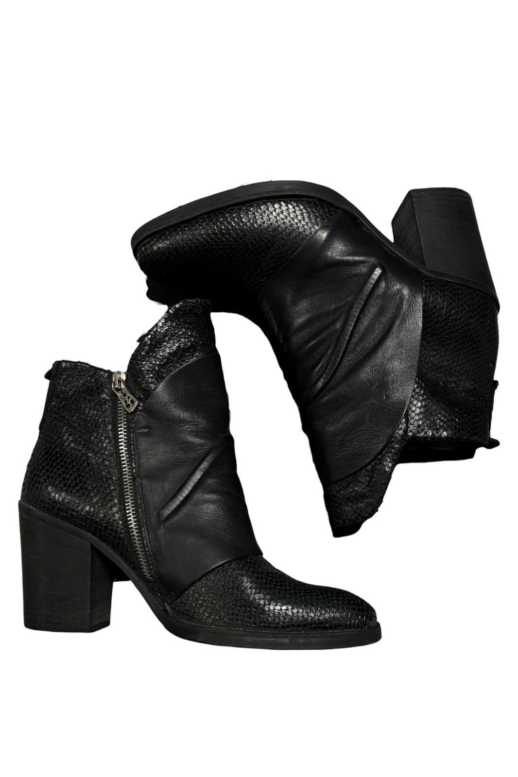A.S.98 AS98 python print side zip leather drape heeled boots Size US 8 / IT 38 - 1 Thumbnail