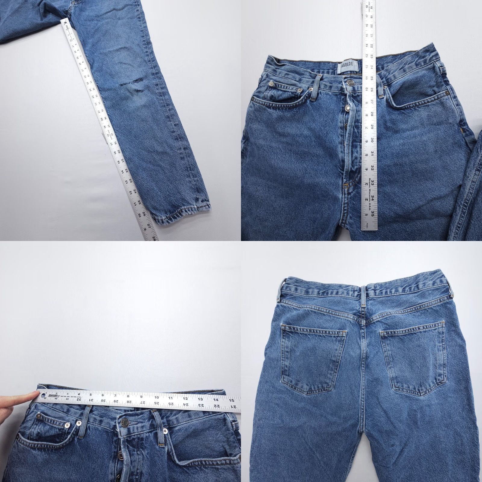 Agolde AGOLDE Jeans Womens 28 Dark Button Fly Relaxed Tapered High Rise 5-Pocket Denim Blue Vintage USA 90s Size 28" / US 6 / IT 42 - 8 Thumbnail