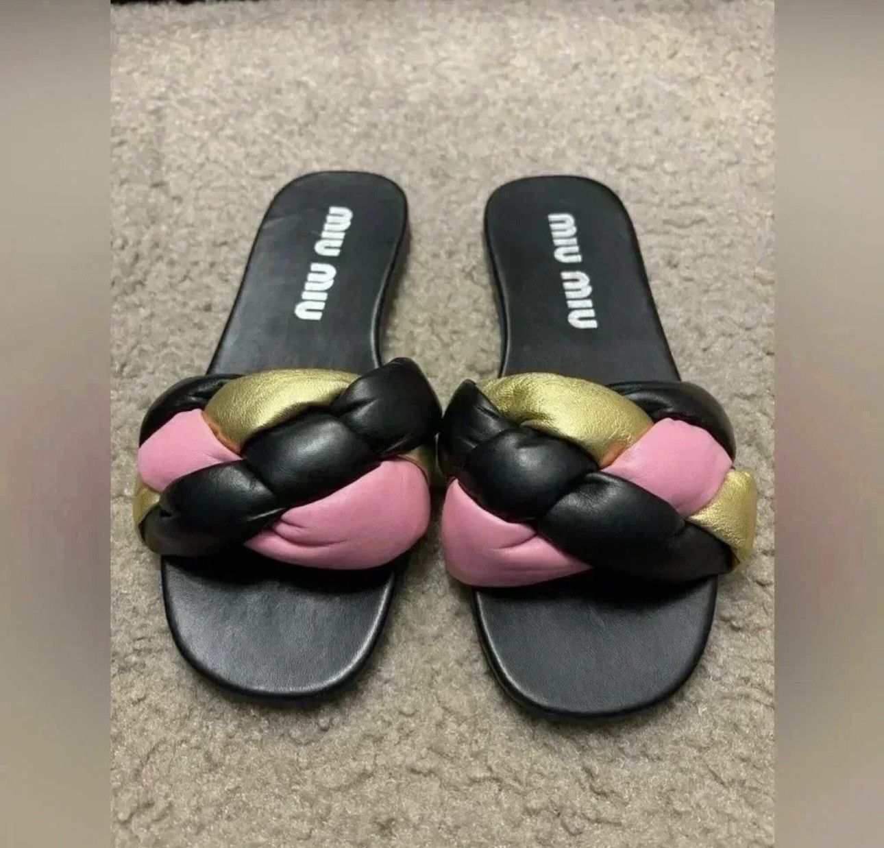 Miu Miu Miu Miu Women’s Calzature Donna Slip On Woven Slide Sandals Size US 7 / IT 37 - 3 Thumbnail
