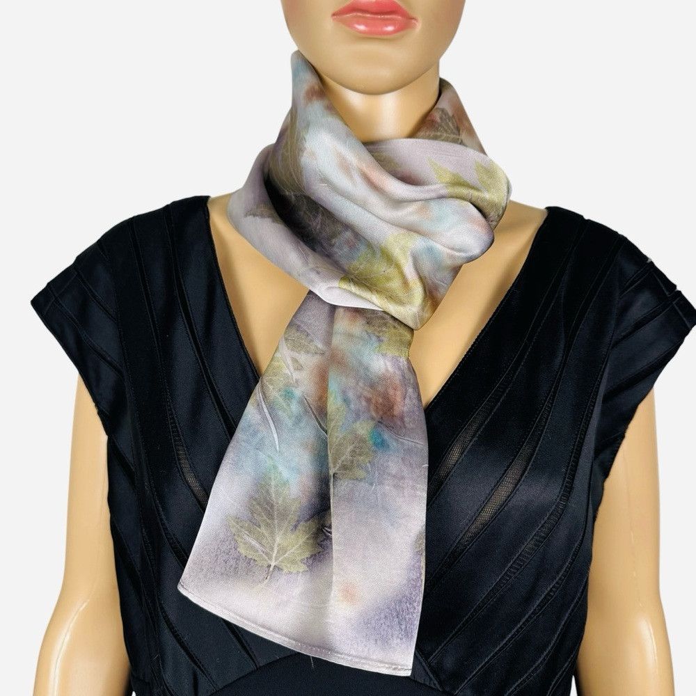 Other New 100% Silk Hand Dyed Leaves Ecoprint Rectangle Scarf 10. Size ONE SIZE - 4 Thumbnail