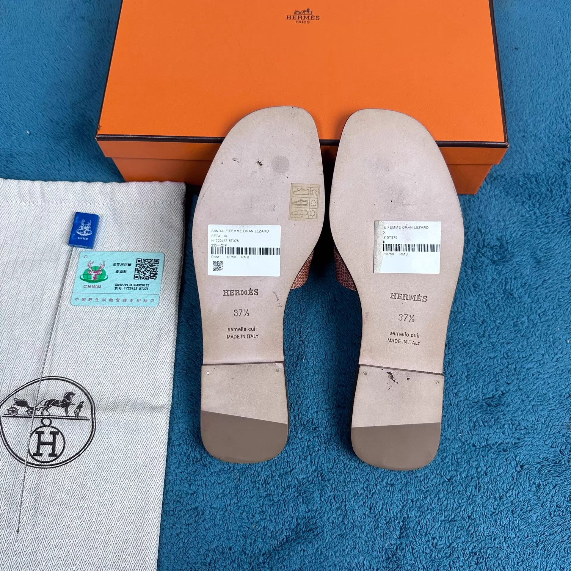 Hermes Hermès Oran Lizard Sandal Beige 37.5 Size US 7 / IT 37 - 5 Thumbnail