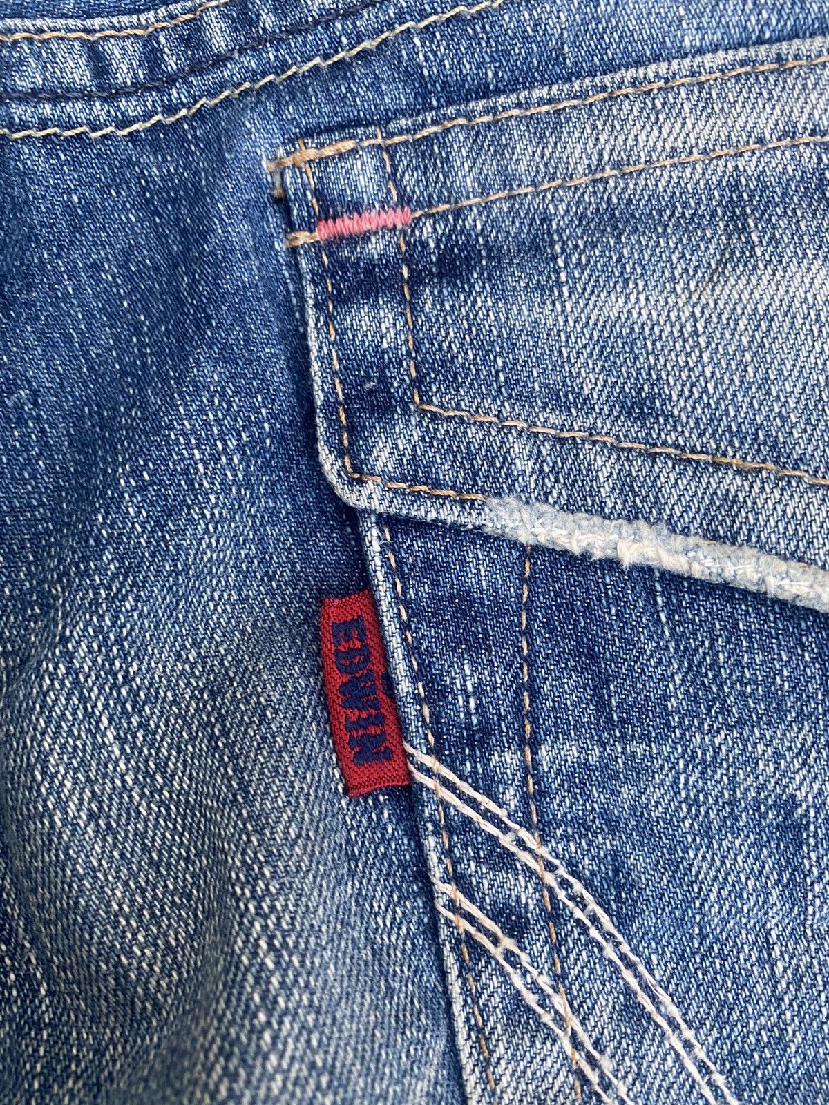 Edwin × Vintage Flare Jeans Edwin Blue Trip Distressed Painted Bootcut Size US 35 - 24 Thumbnail