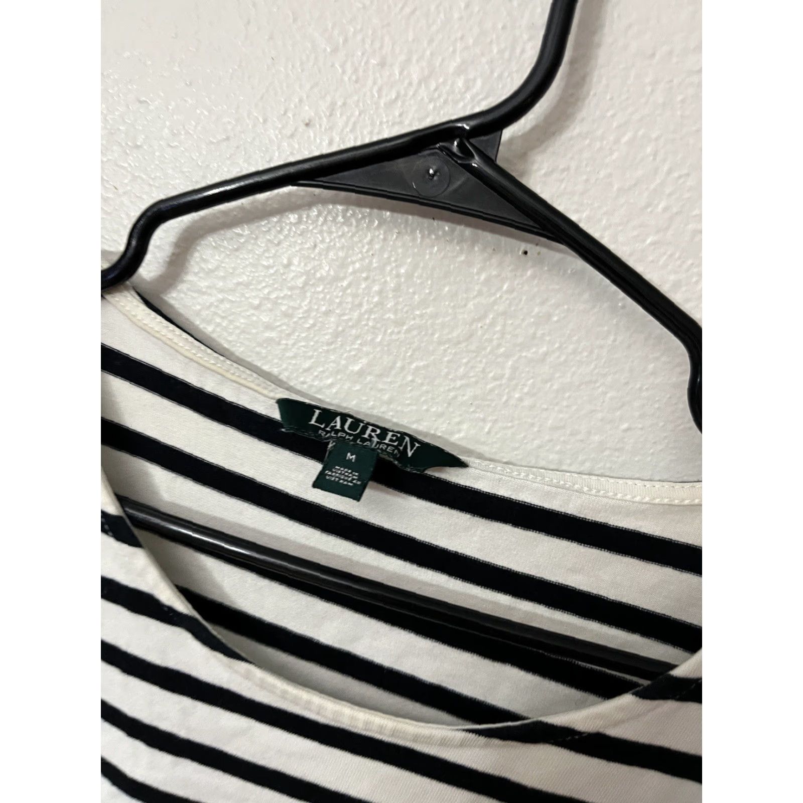 Ralph Lauren Ralph Lauren Women's Black Striped Short-Sleeve Cold Shoulder Dress M Knit 100% Cotton Casual Knee Length Round Neck Pullover Vintage No Size M / US 6-8 / IT 42-44 - 2 Thumbnail
