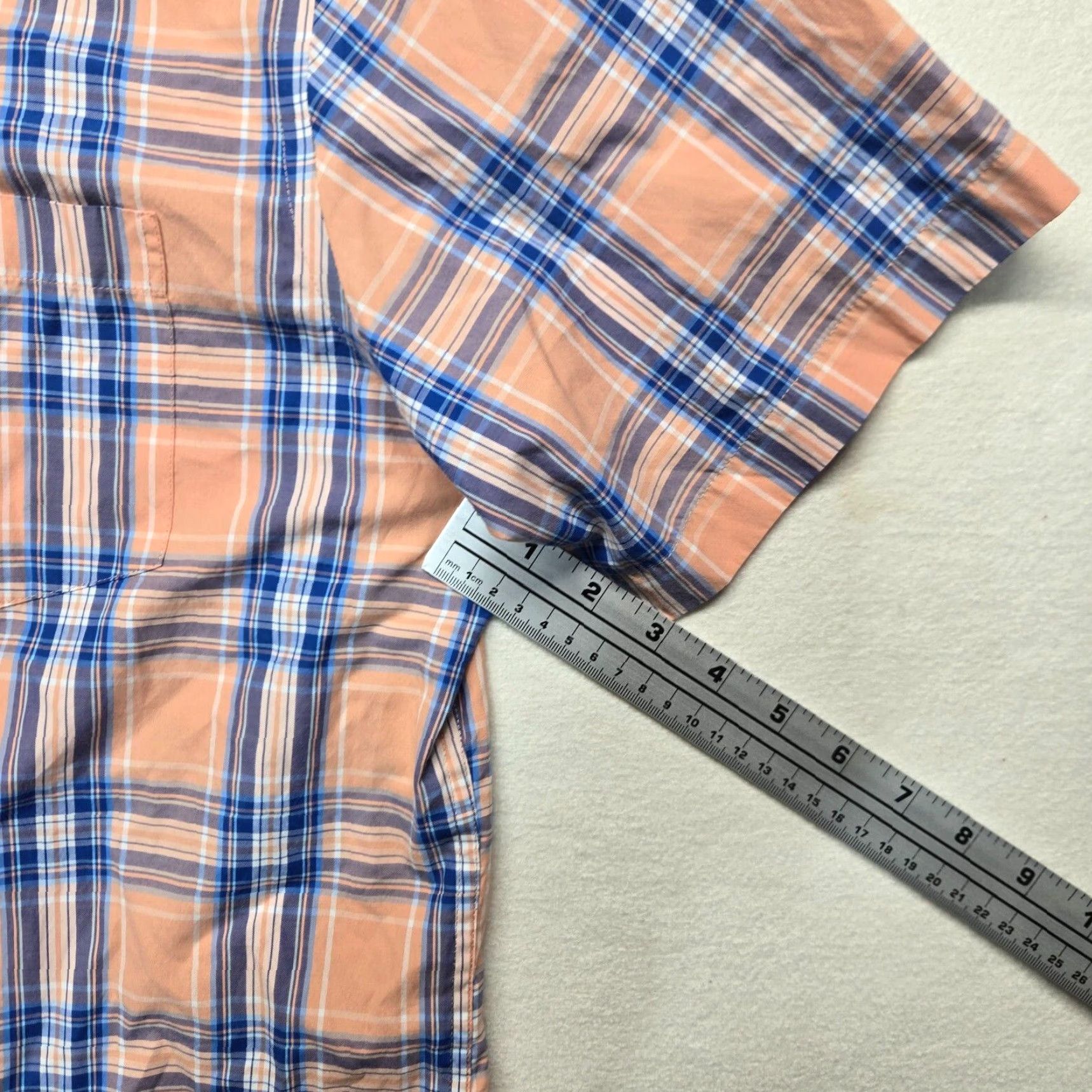 Izod VINTAGE IZOD Men's Short Sleeve Button-Up Shirt Plaid Blue Orange 100% Cotton Casual L Size US L / EU 52-54 / 3 - 5 Thumbnail