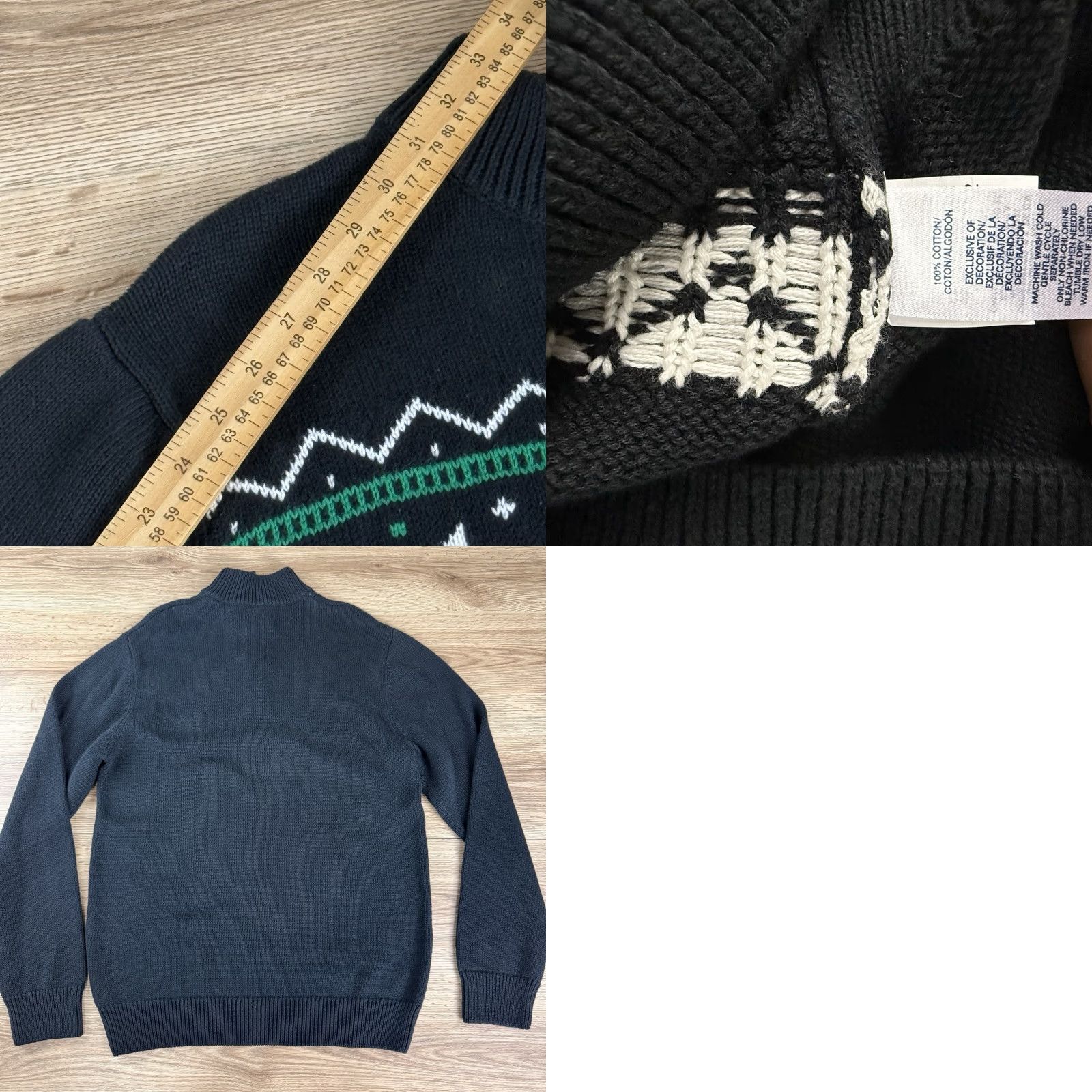 Chaps CHAPS Sweater 1/4 Zip 3/4 COLORFUL Snowflake Print Black/Green/White Size Small Mens Pullover Cotton Winter 1/4 Zip Mens Small Snowflake Print Sweater Size US S / EU 44-46 / 1 - 8 Thumbnail