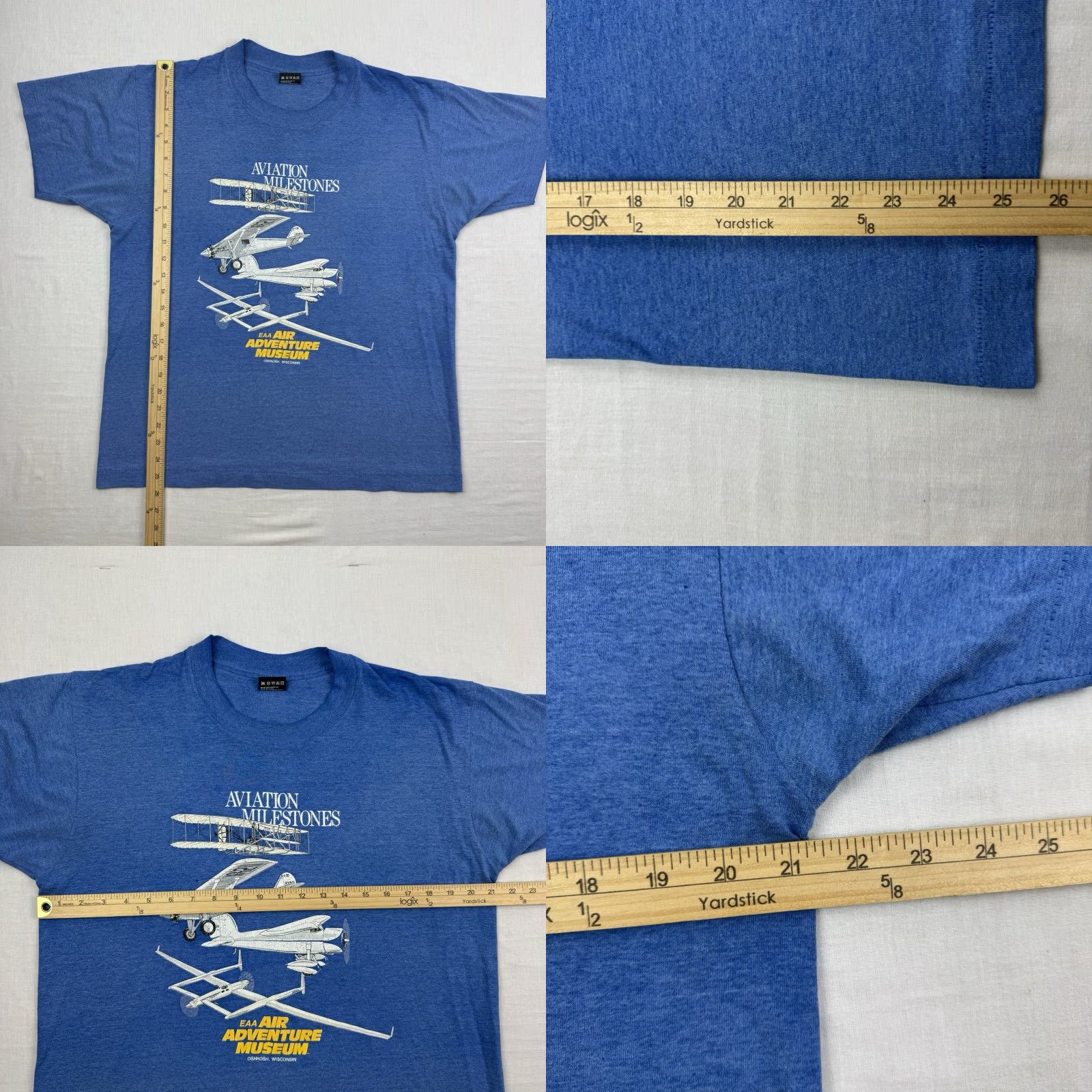 Fruit Of The Loom VINTAGE Airplane T Shirt Adult Large Blue Aviation Milestones Museum Graphic 80s 90s Mens Size US L / EU 52-54 / 3 - 8 Thumbnail