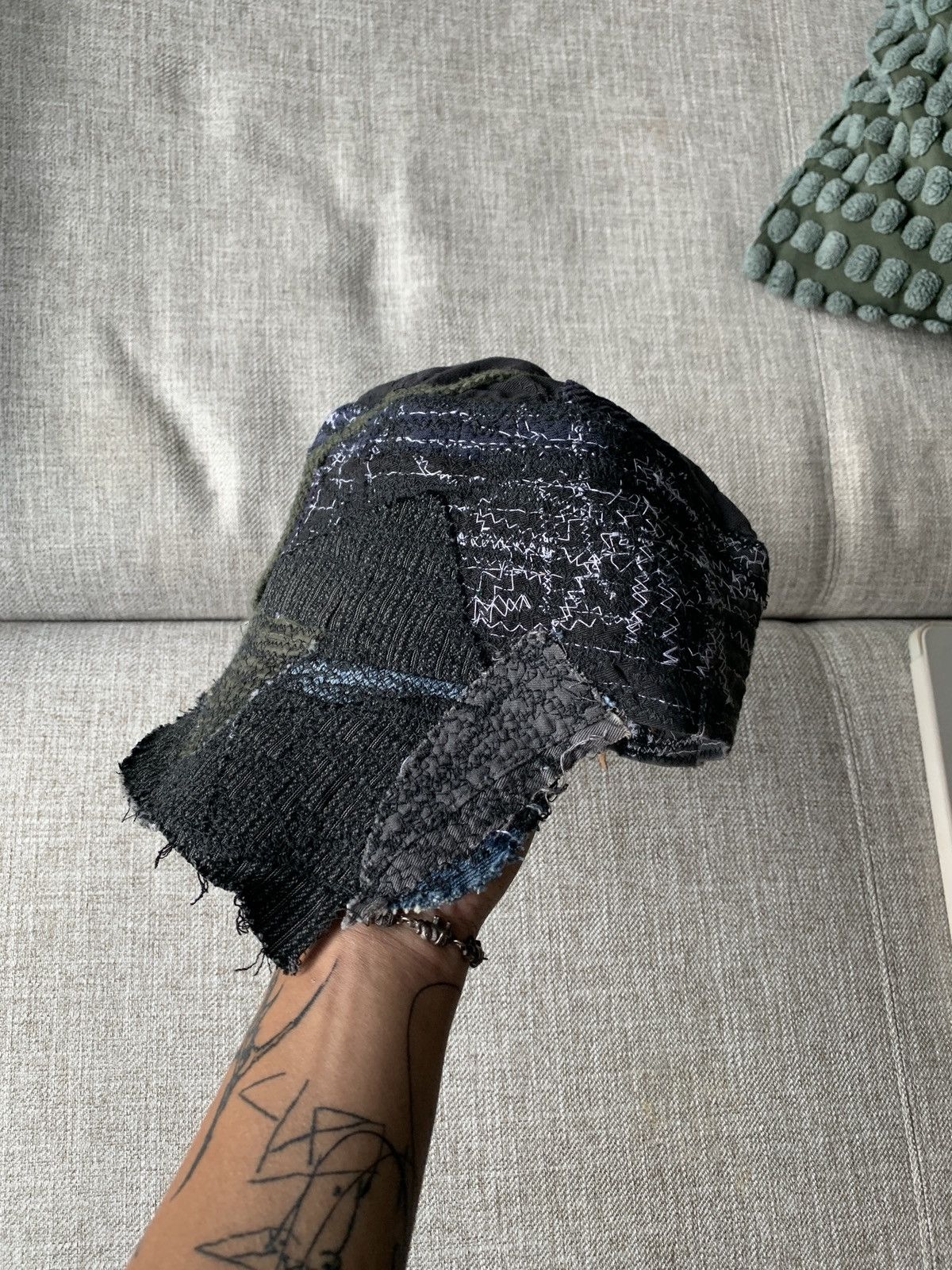Japanese Brand 1/1 Thrashed Patchwork Hat Distressed by DARKPULL Size ONE SIZE - 9 Thumbnail
