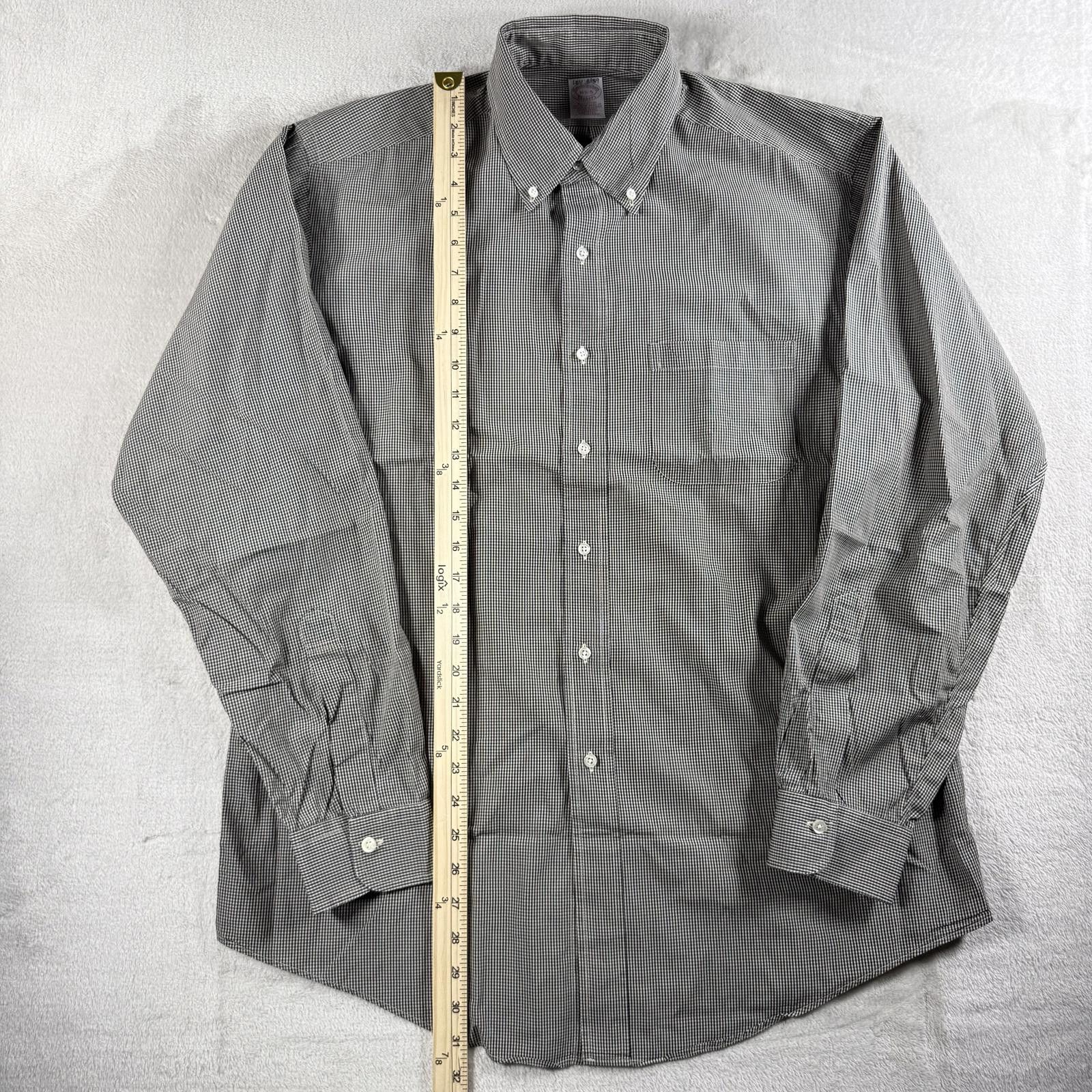 Brooks Brothers Brooks Brothers Shirt Men's 16.5 Grey All Cotton Check Size 38R - 3 Thumbnail