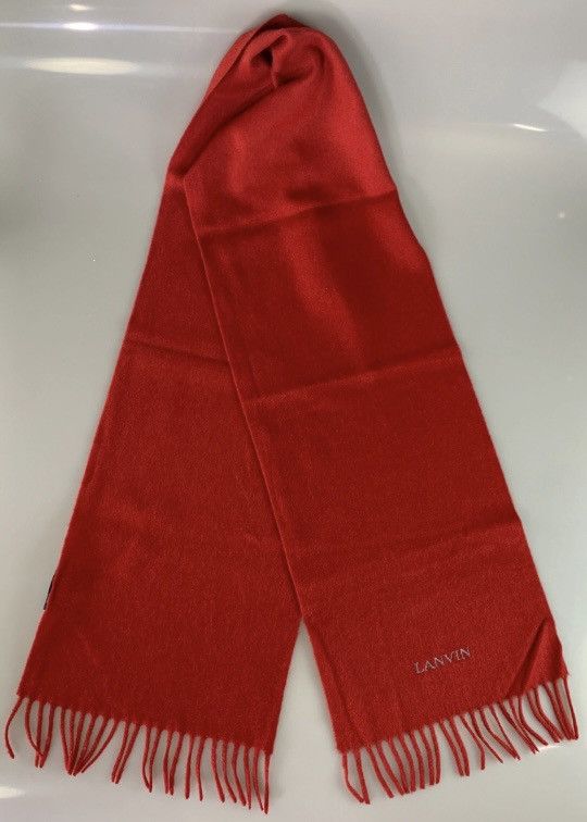 Lanvin Lanvin 🇮🇹 red cashmere fringe ends embroidered scarf NEW Size ONE SIZE - 7 Thumbnail