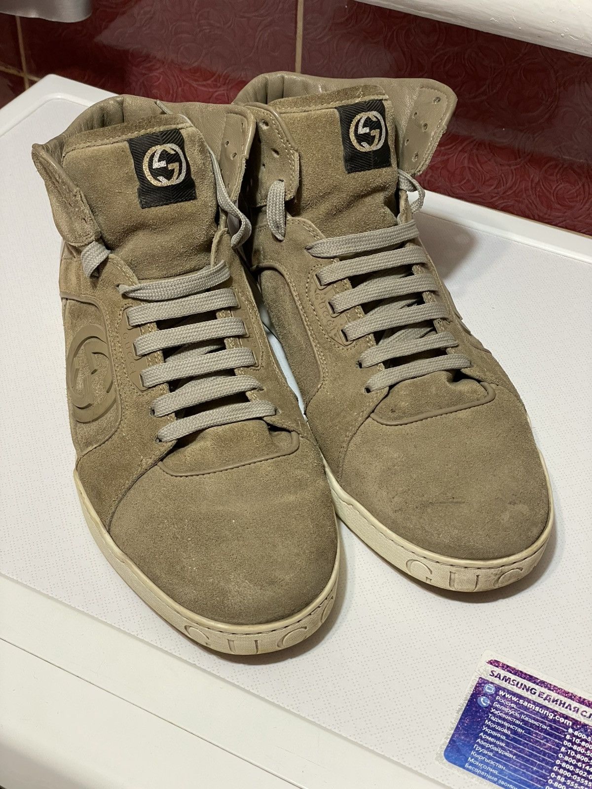 Gucci high-top suede sneakers from the Italian fashion house Gucci Size US 12 / EU 45 - 2 Thumbnail