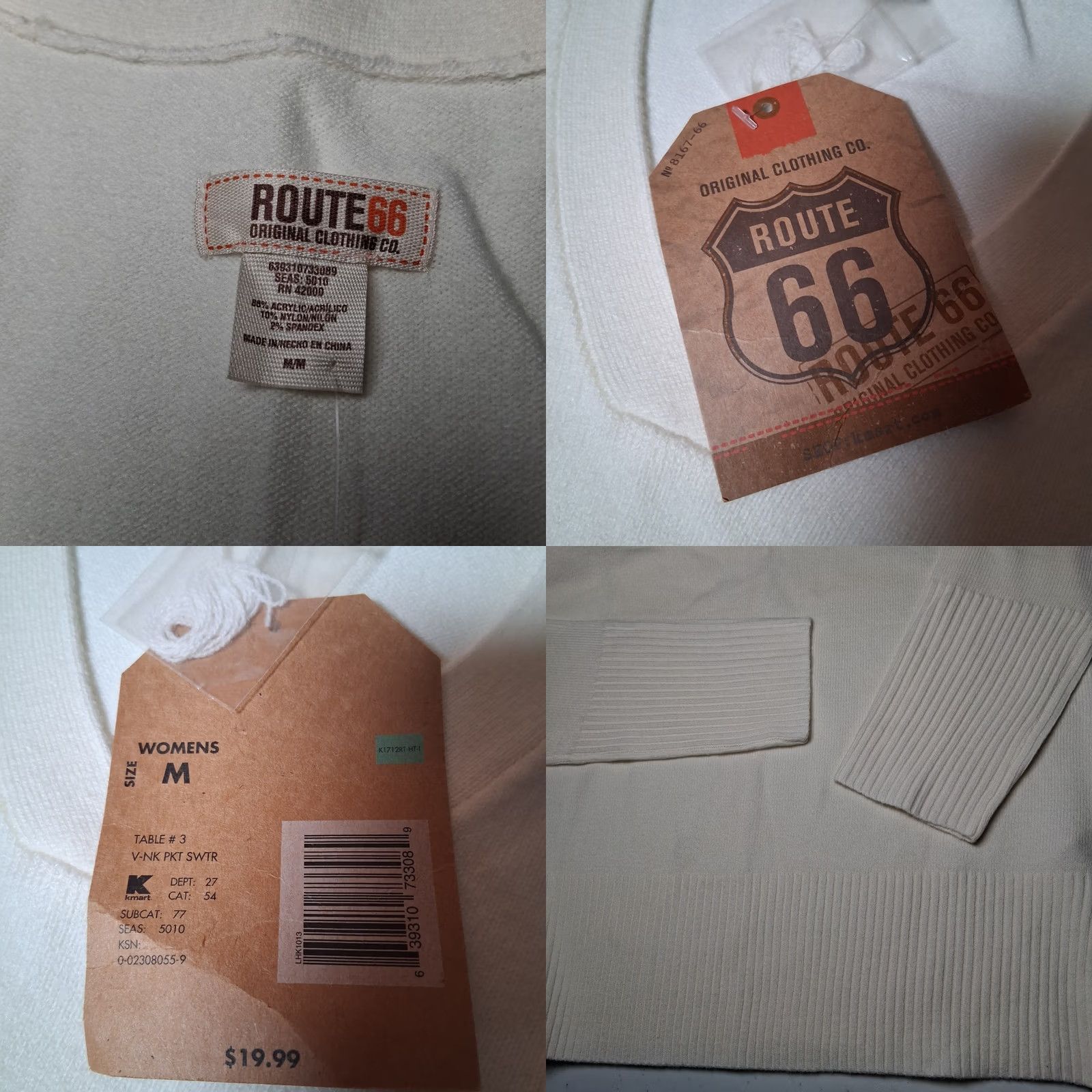 Route 66 Route 66 Sweater Women M Cream V Neck Y2K Retro Cozy Knit Pullover Size M / US 6-8 / IT 42-44 - 8 Thumbnail