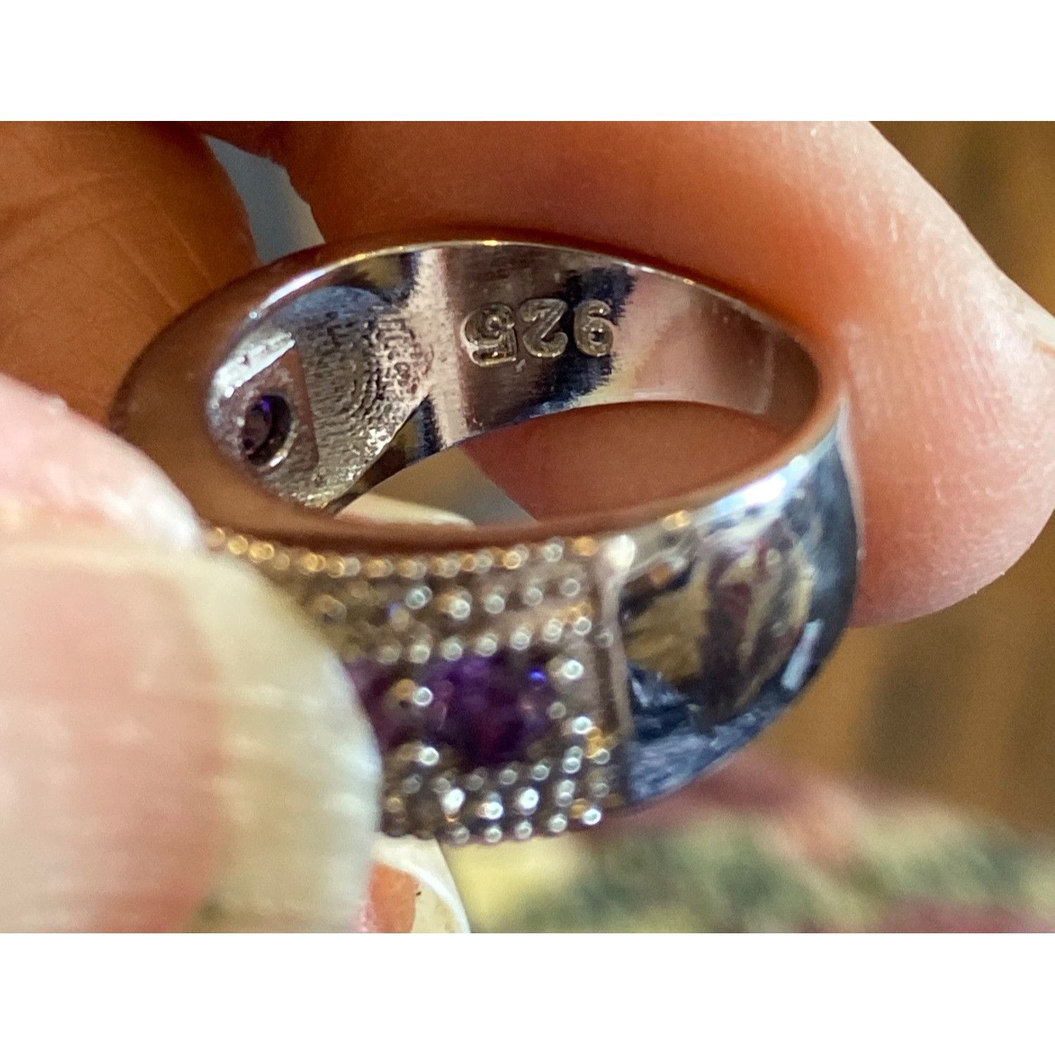 Other Sterling 925 Silver Wide Band Ring With Seven Amethyst Gemst Size ONE SIZE - 8 Thumbnail