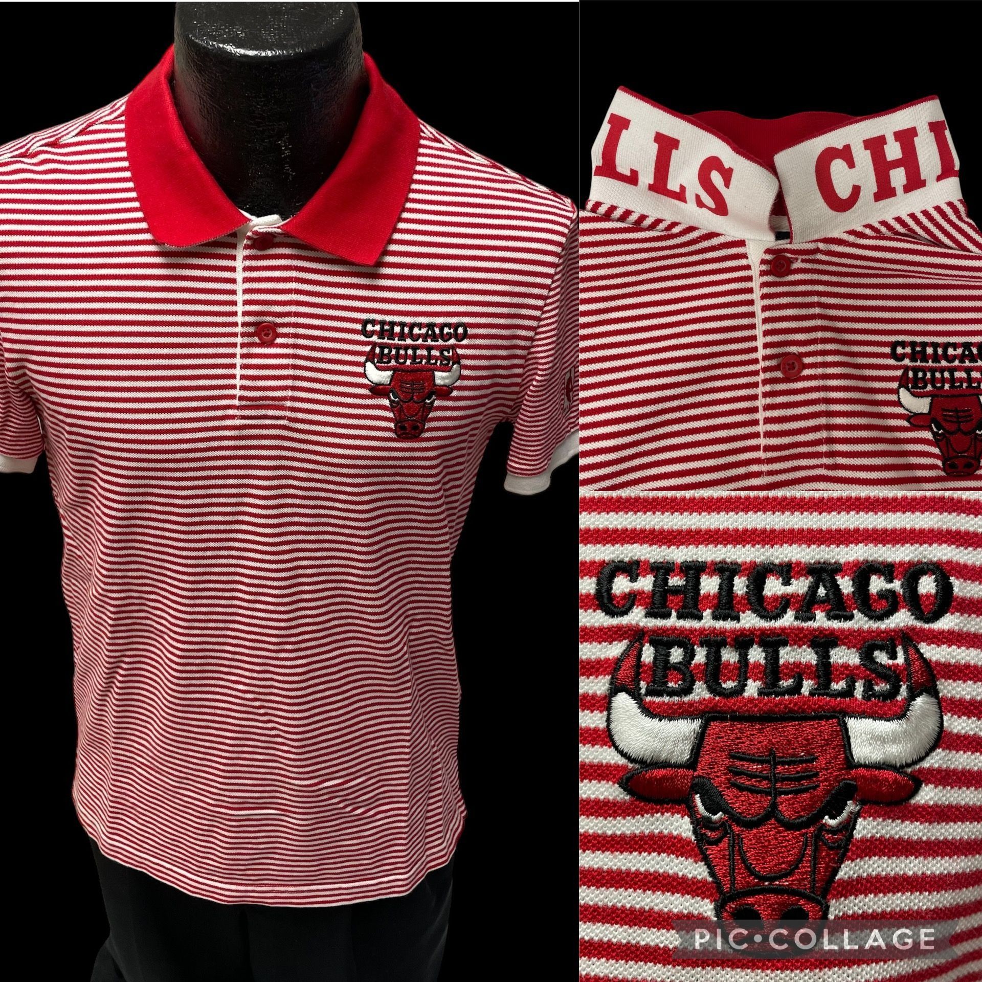 NBA Vtg NBA Stripe Polo CHICAGO BULLS Basketball LOGO Shirt Size US L / EU 52-54 / 3 - 1 Thumbnail