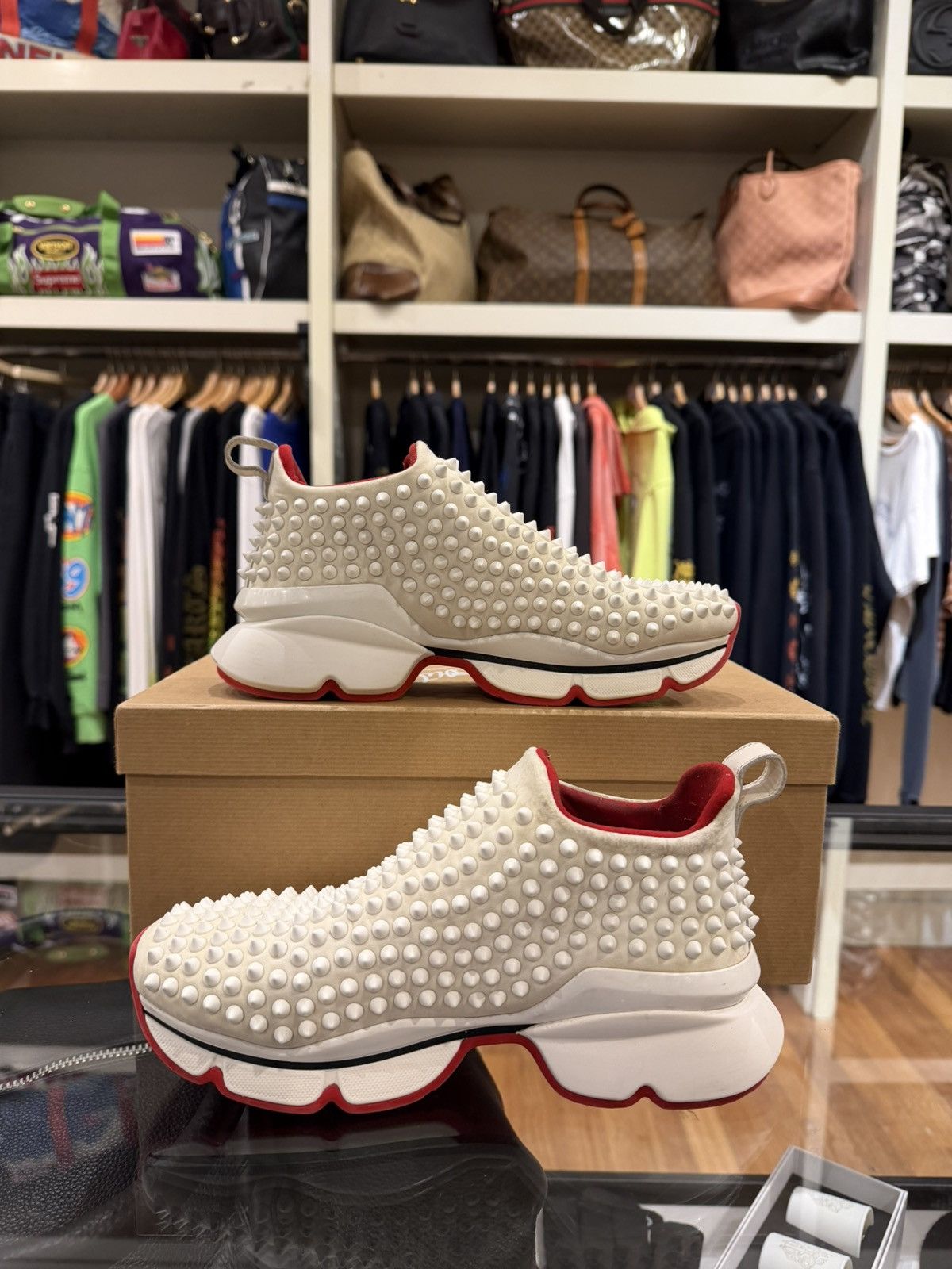 Christian Louboutin Christian Louboutin Neopreme Spike Sock Sneaker - White Size US 6.5 / IT 36.5 - 2 Thumbnail
