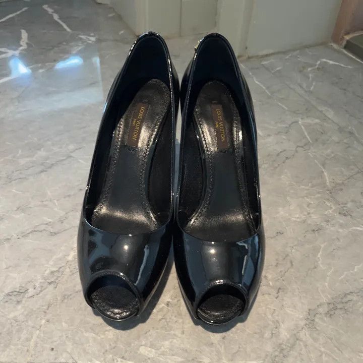 Louis Vuitton Louis Vuitton Black Peep-Toe High Heels -2508 Size US 5 / EU 37 - 2 Thumbnail