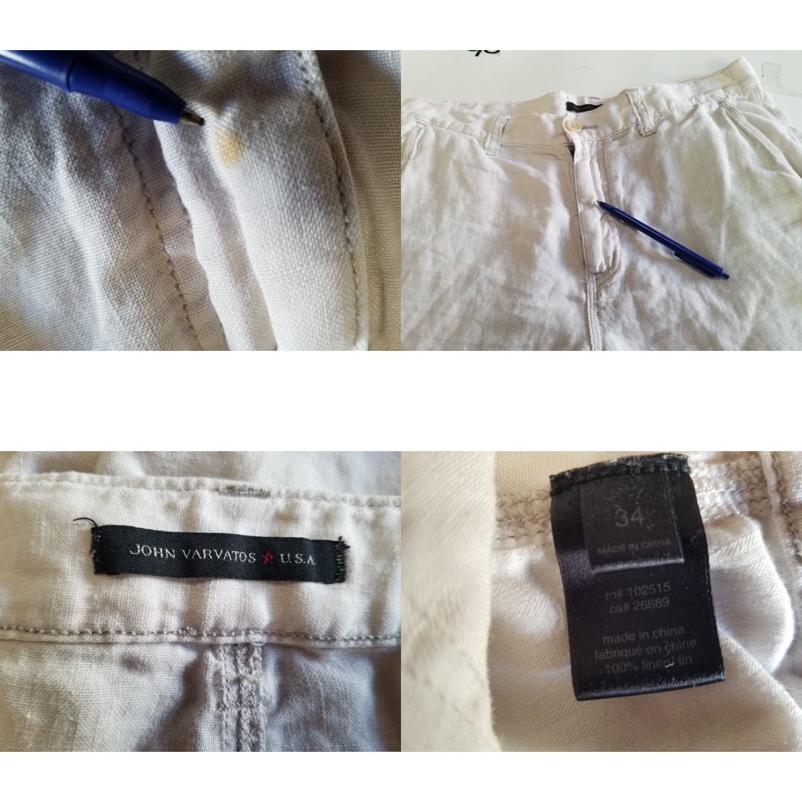 John Varvatos John Varvatos Men Shorts Casual Chino Linen 34 Pockets Beige/Khaki USA Mens Size US 34 / EU 50 - 8 Thumbnail