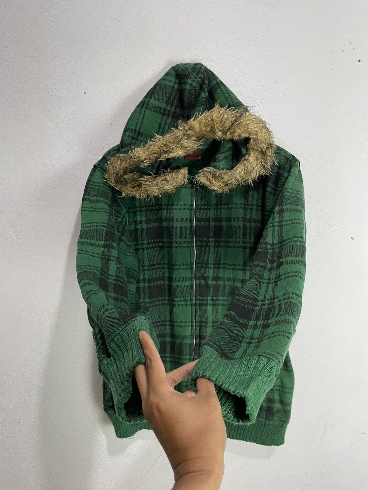 If Six Was Nine Bullet Noise Zip Fur Check Tartan Hoodie Size US M / EU 48-50 / 2 - 2 Thumbnail