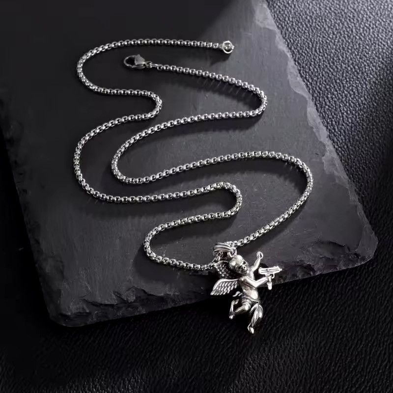 Jewelry Goth Devil Skull Angel Holding Machine Gun Pendant Necklace Size ONE SIZE - 3 Thumbnail