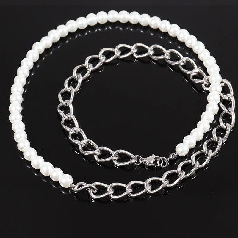 Jewelry Fuax Pearl Chain Link Necklace Size ONE SIZE - 2 Thumbnail